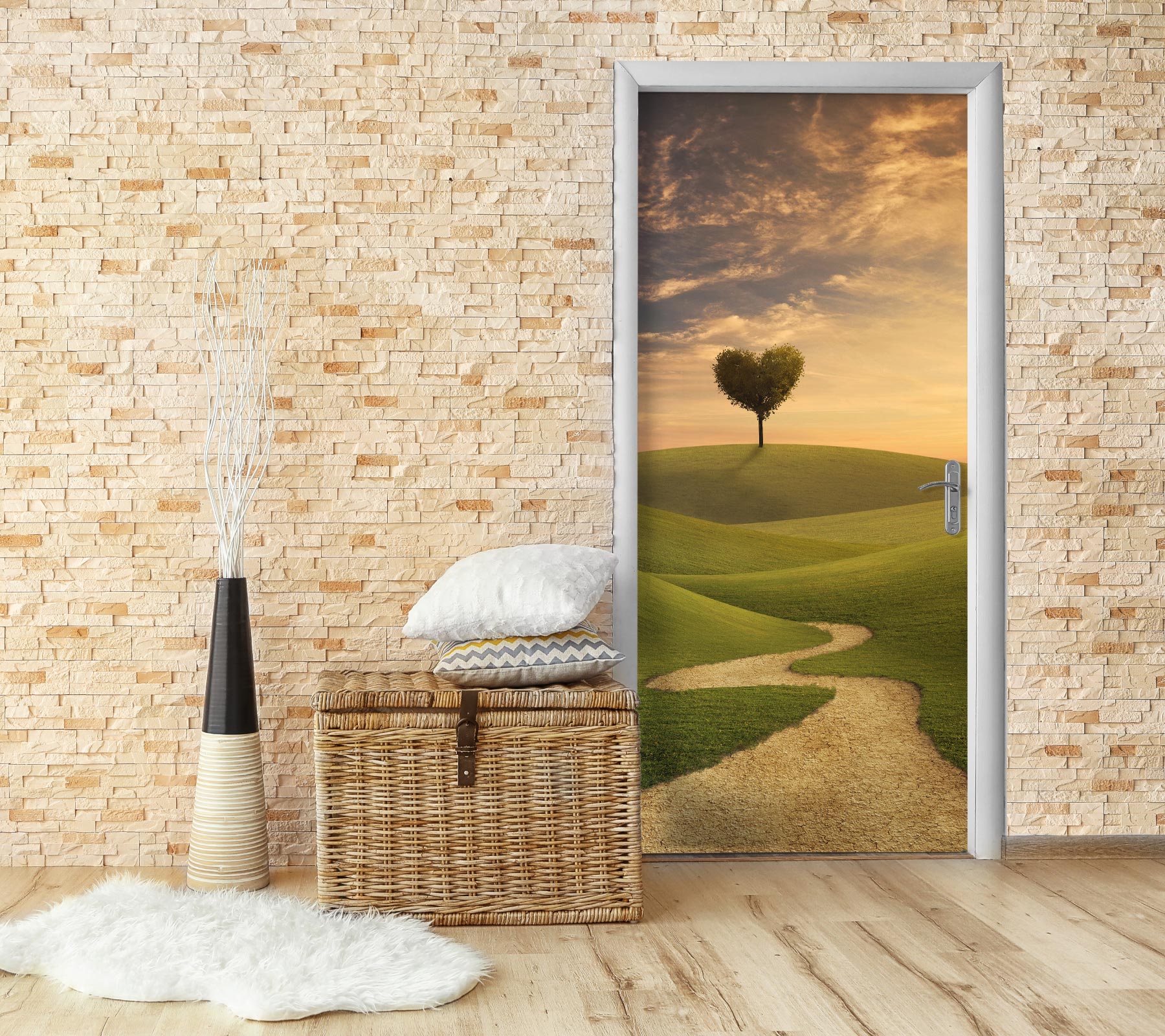 3D Grassland Heart Tree 23222 Door Mural