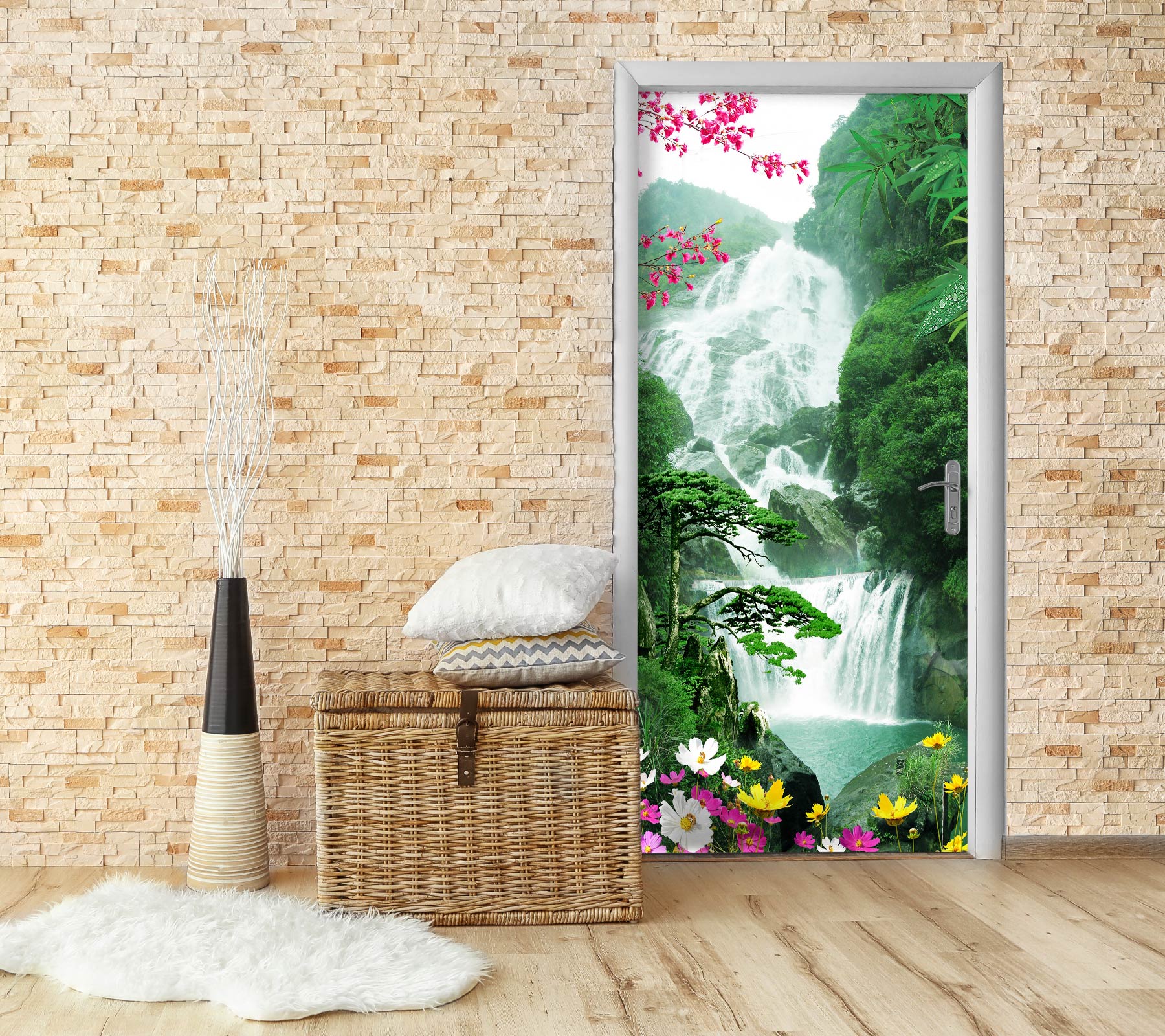 3D White Waterfall 035 Door Mural