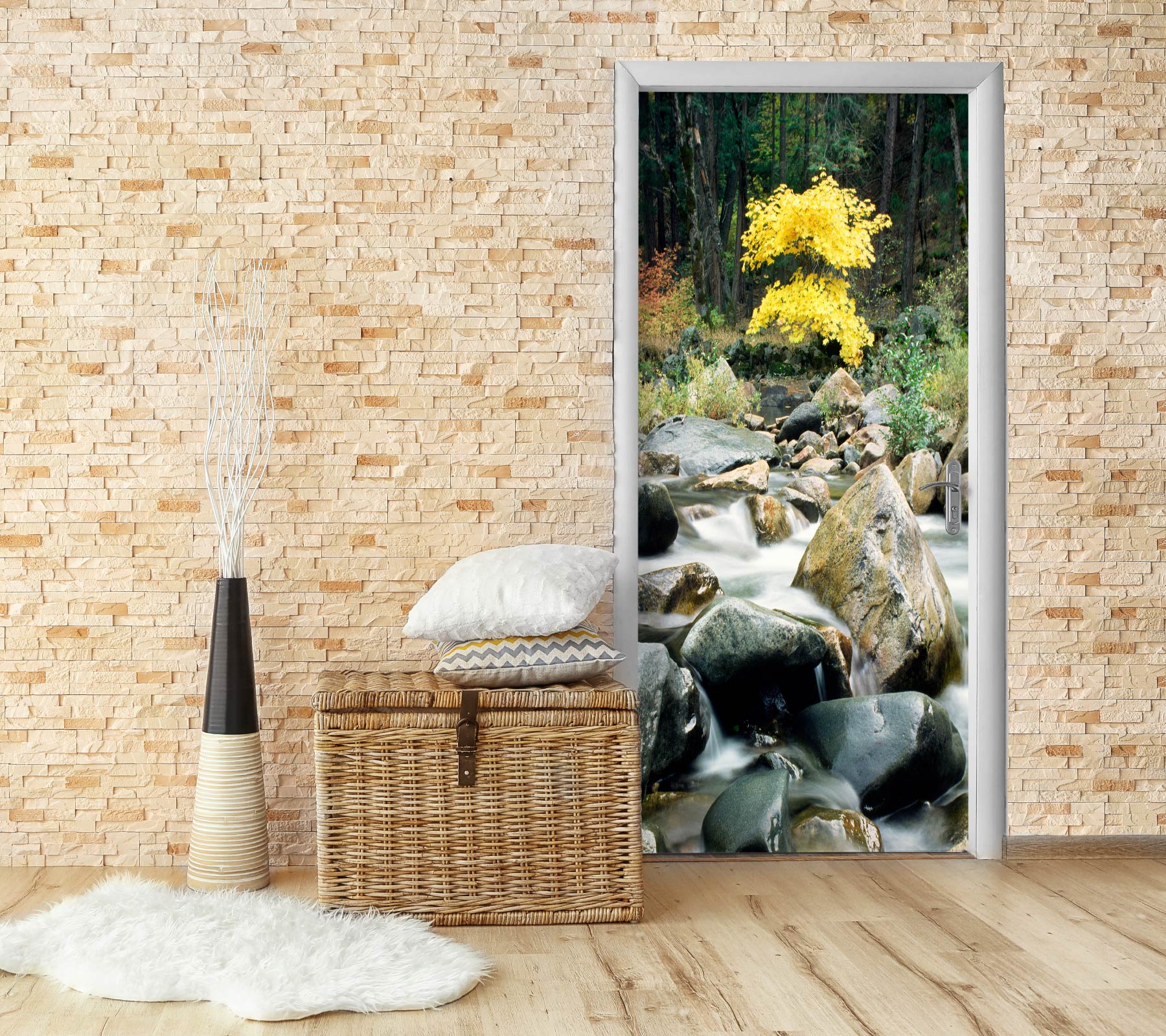 3D Stone Running Water 23056 Door Mural