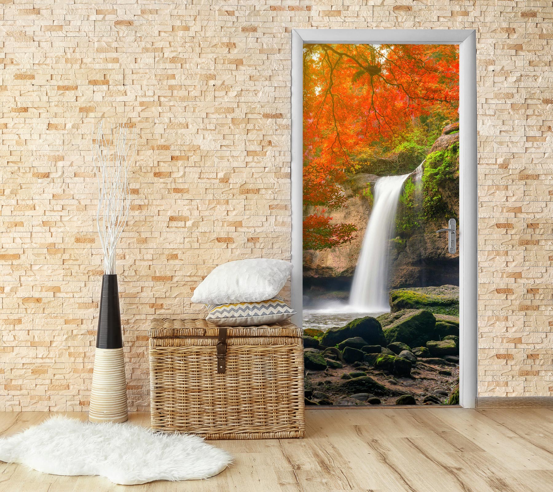 3D Maple Leaf Waterfall 154 Door Mural