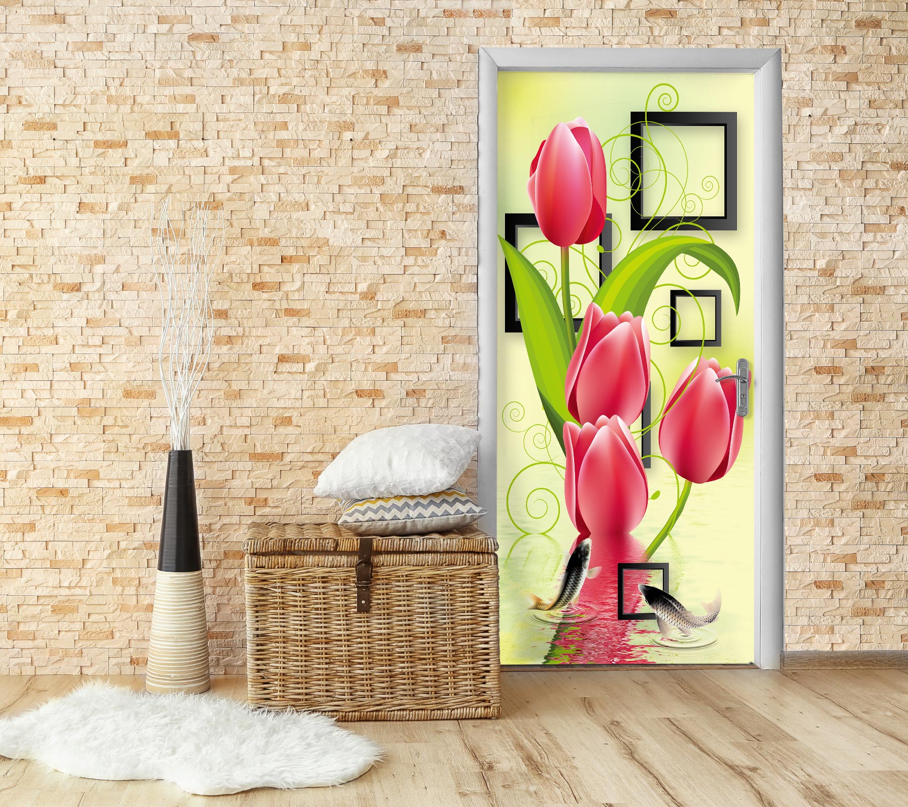 3D Red Rose 234 Door Mural