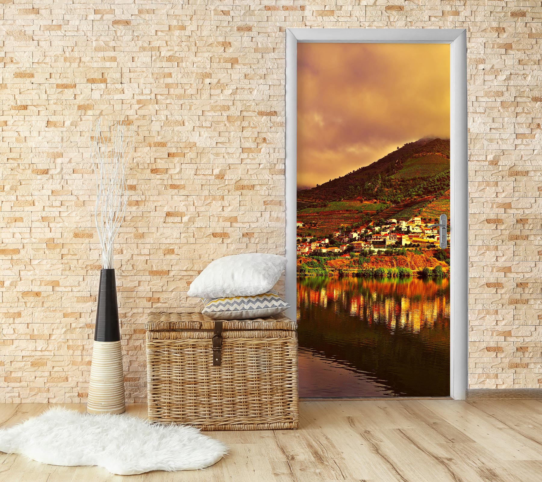 3D Sunset Mountain 004 Door Mural