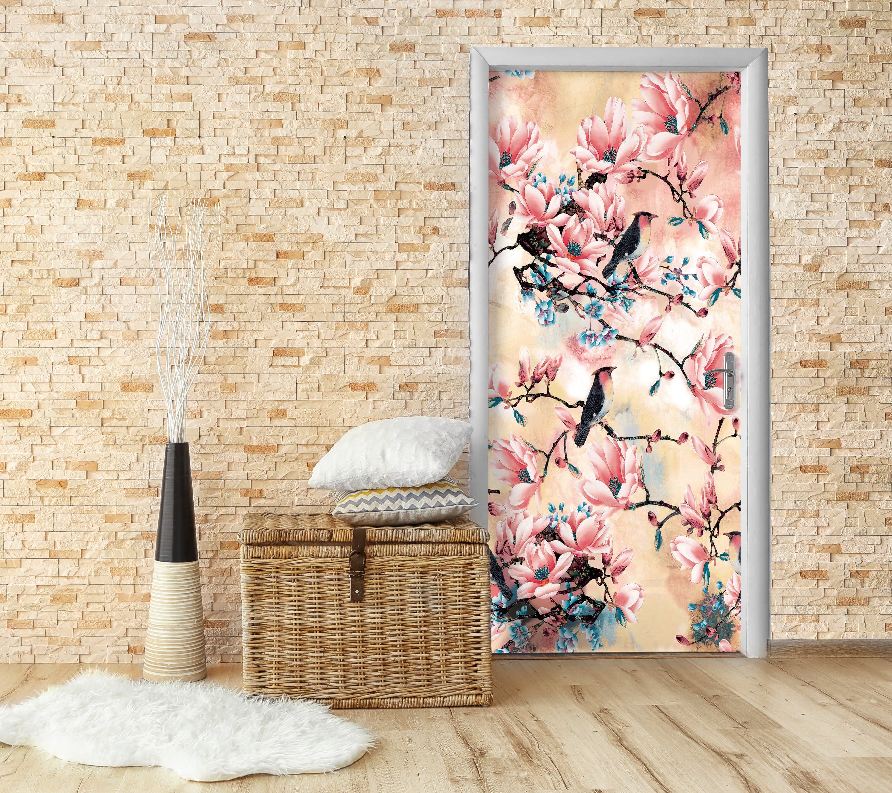 3D Flower Branch Bird 24192 Door Mural