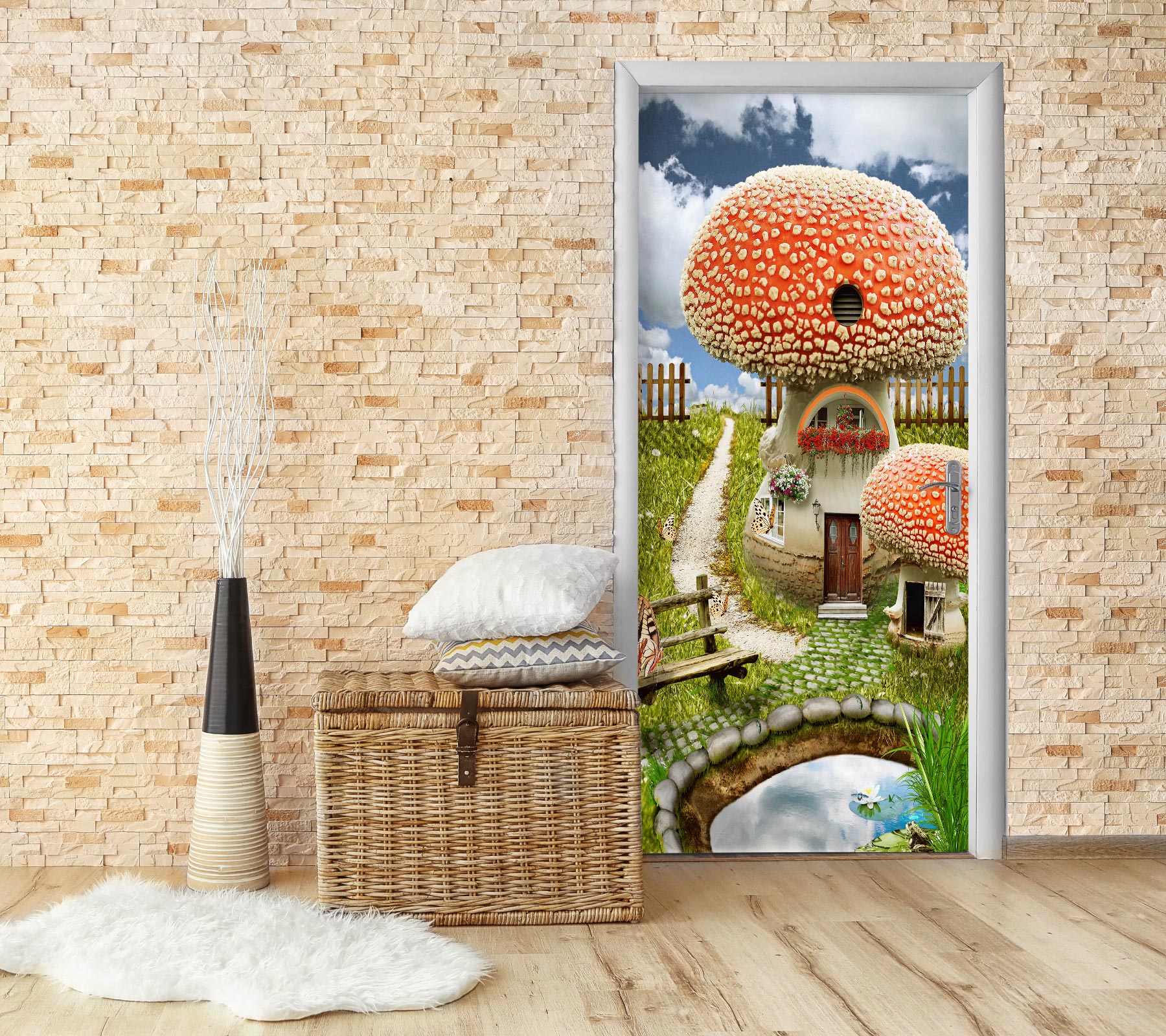 3D Mushroom House 150 Door Mural