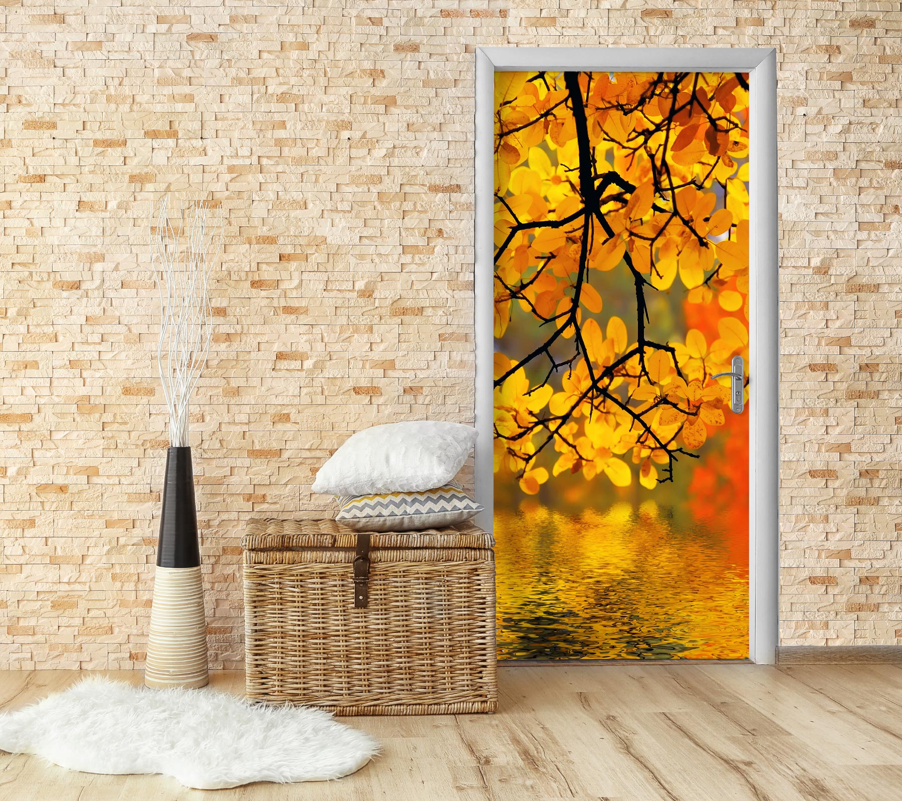 3D Yellow Leaves 23125 Door Mural