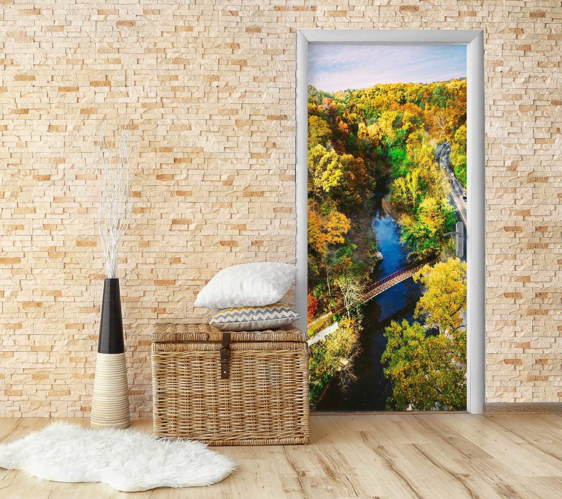 3D Yellow Forest 248 Door Mural