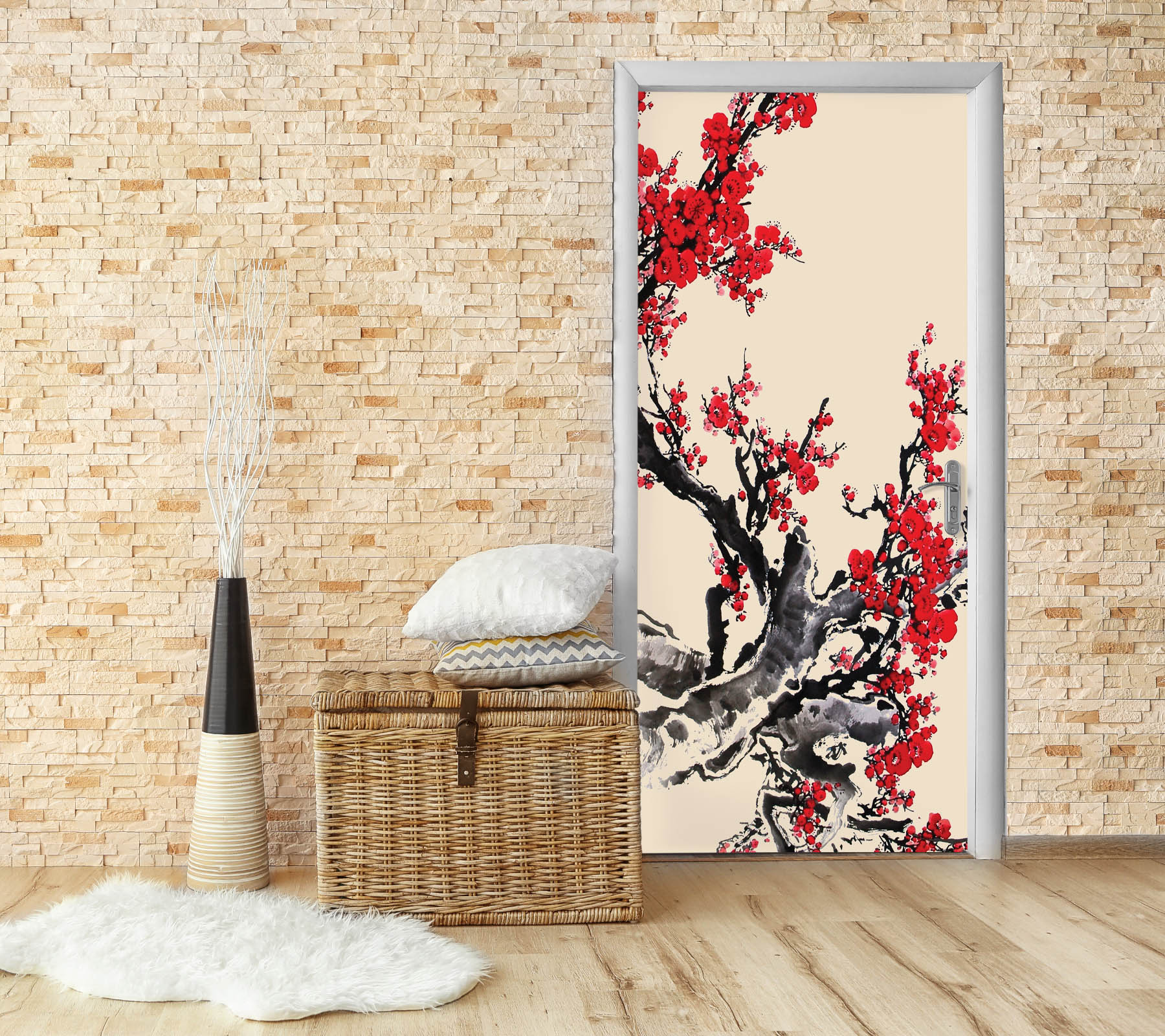 3D Red Plum 21192 Door Mural