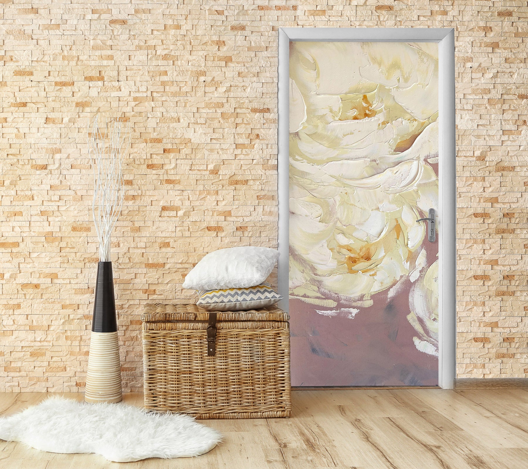 3D White Rose 3081 Skromova Marina Door Mural