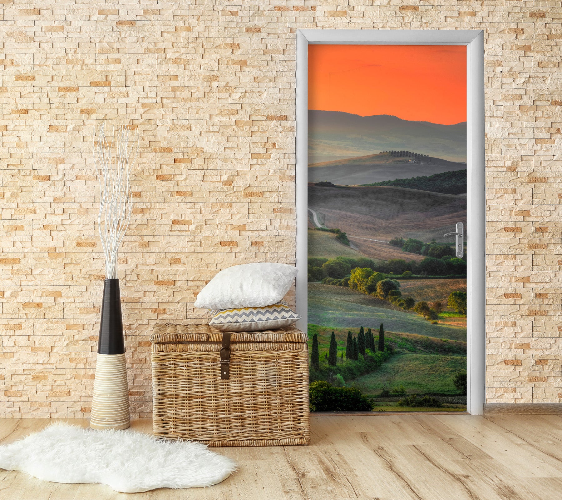 3D Grassy Hillside Trees 114130 Marco Carmassi Door Mural