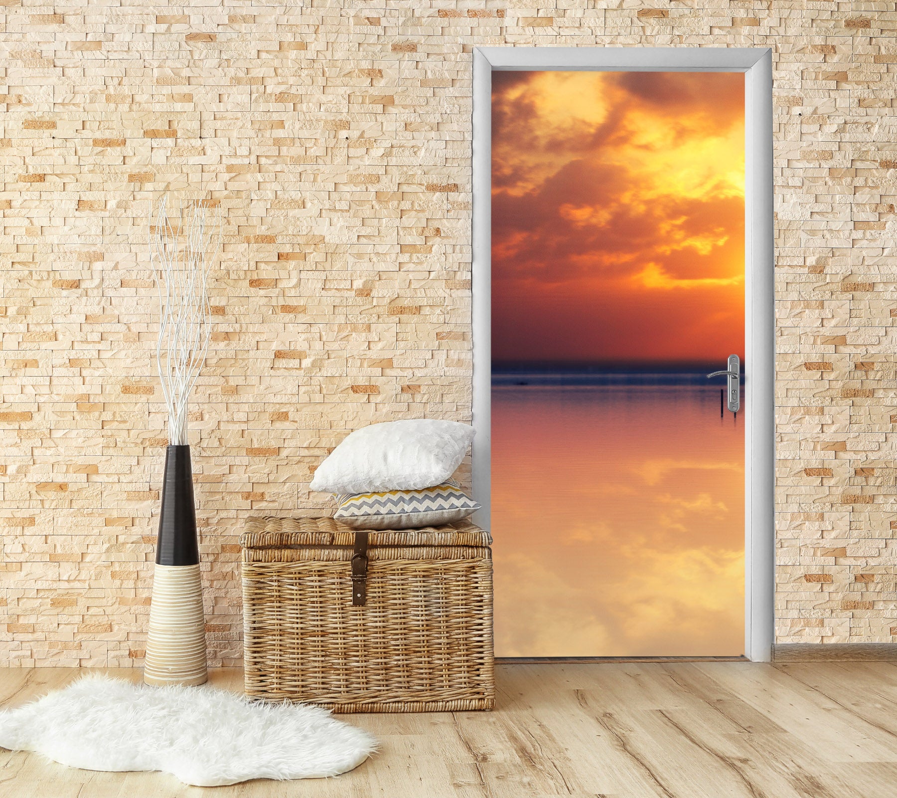 3D Golden Sky Lake 119222 Marco Carmassi Door Mural