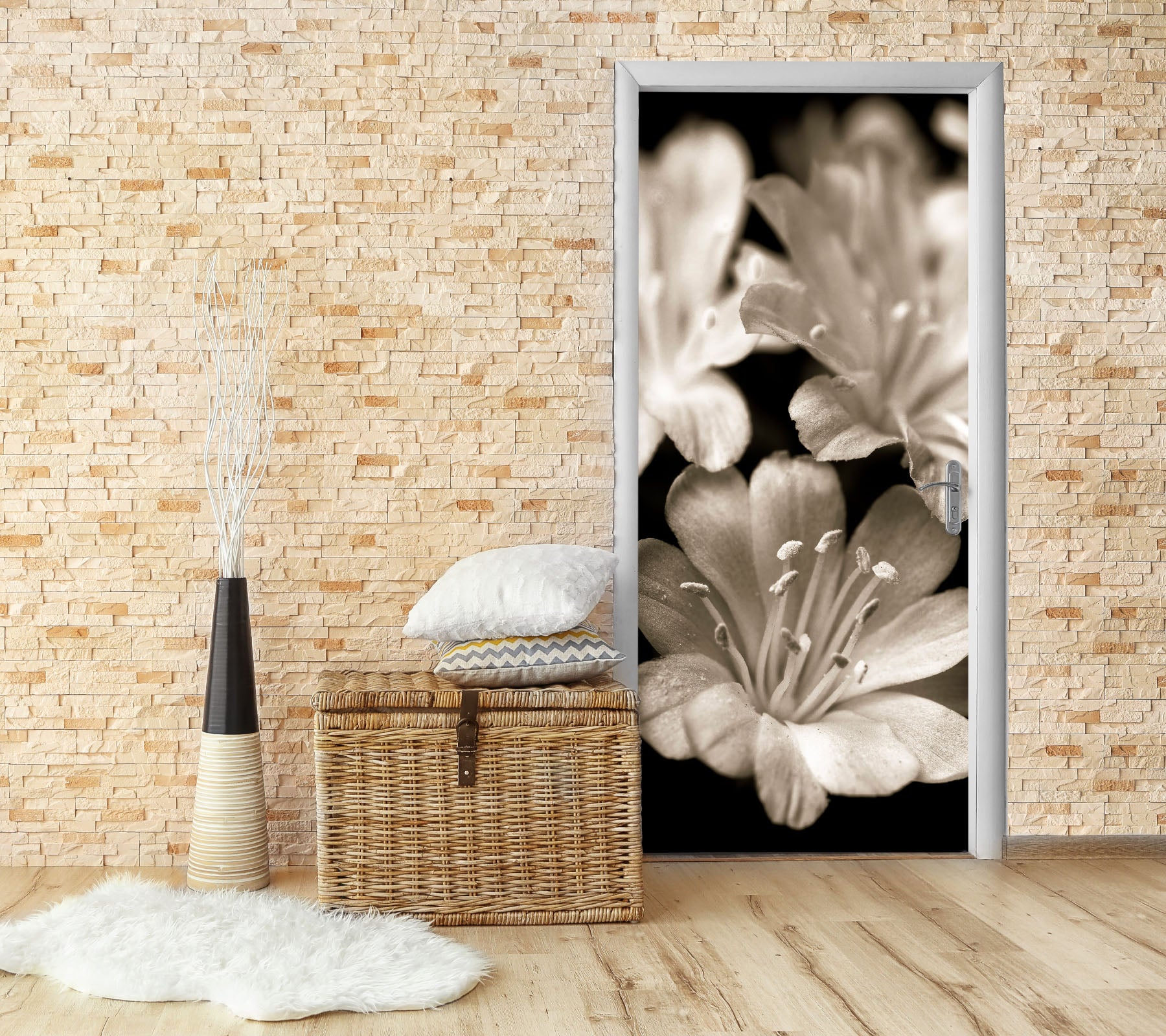 3D Grey Flowers 5011 Assaf Frank Door Mural