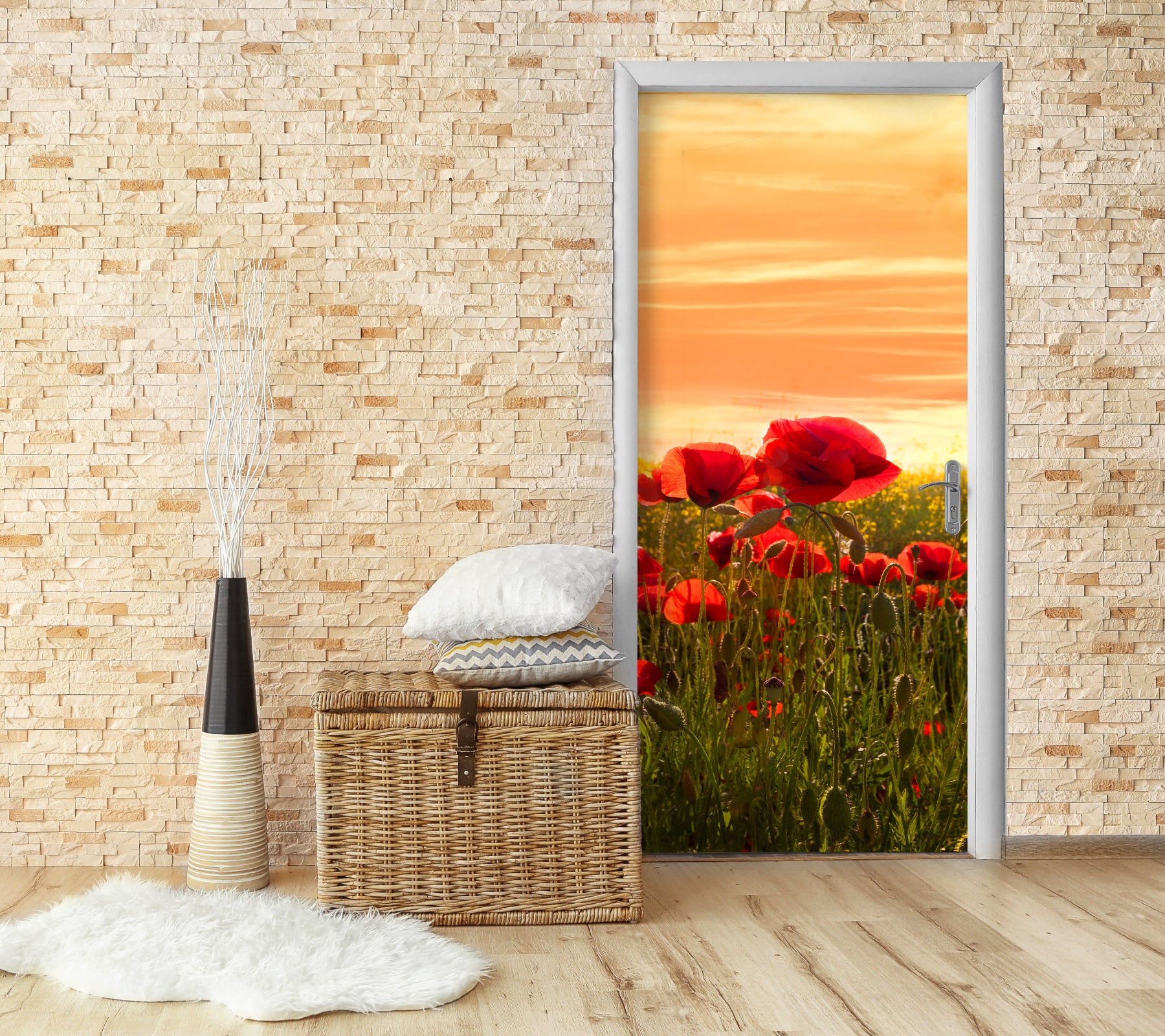 3D Red Flower Bush 12268 Marco Carmassi Door Mural