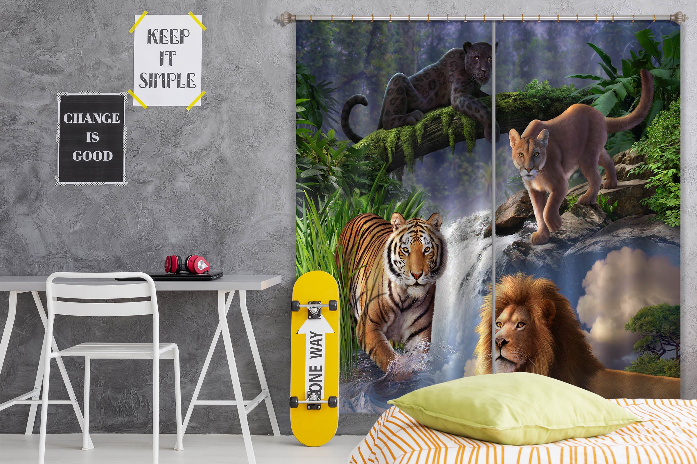 3D Tiger Lion 86073 Jerry LoFaro Curtain Curtains Drapes