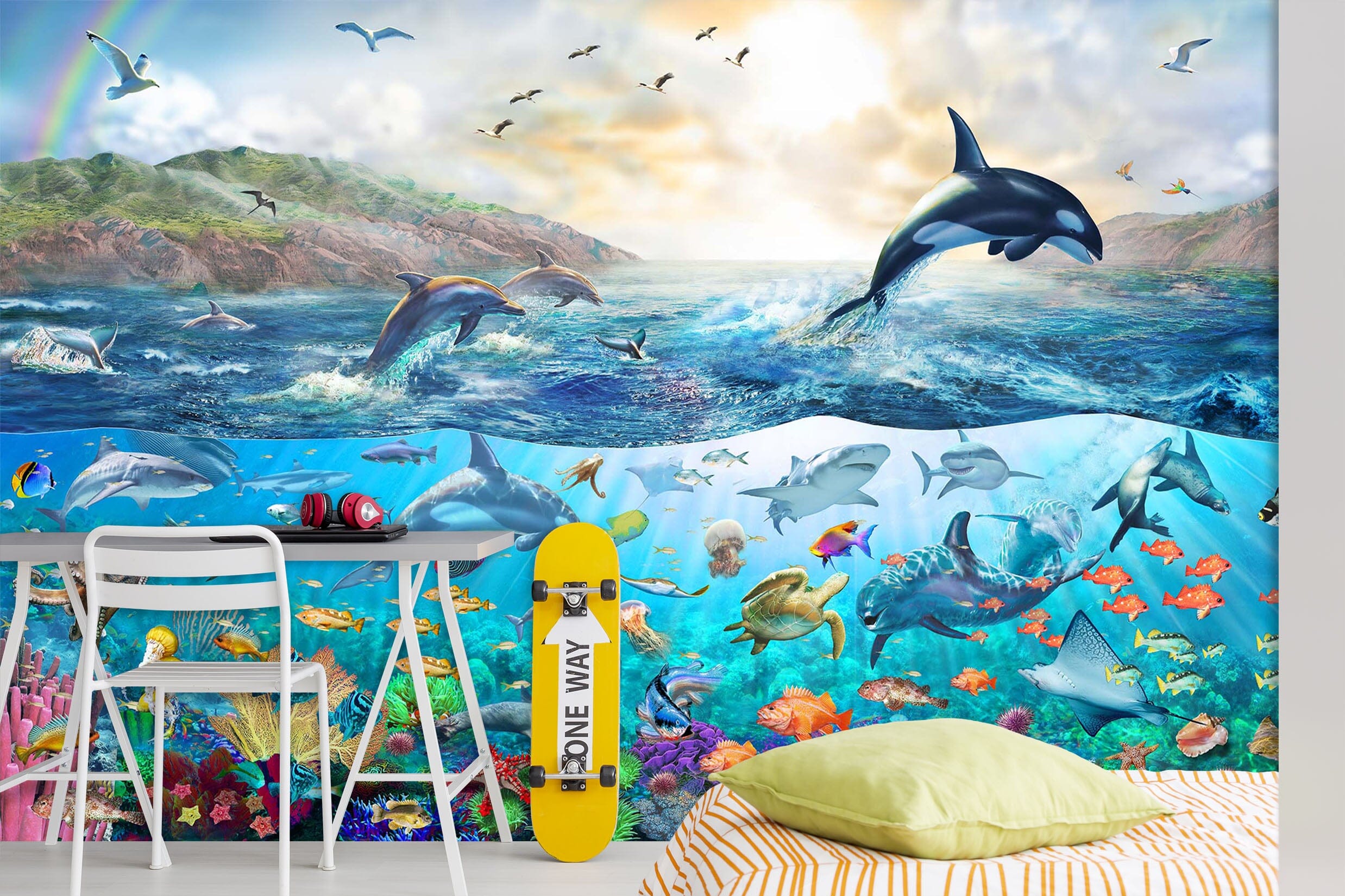 3D Dolphin Jumping 1408 Adrian Chesterman Wall Mural Wall Murals Wallpaper AJ Wallpaper 2 