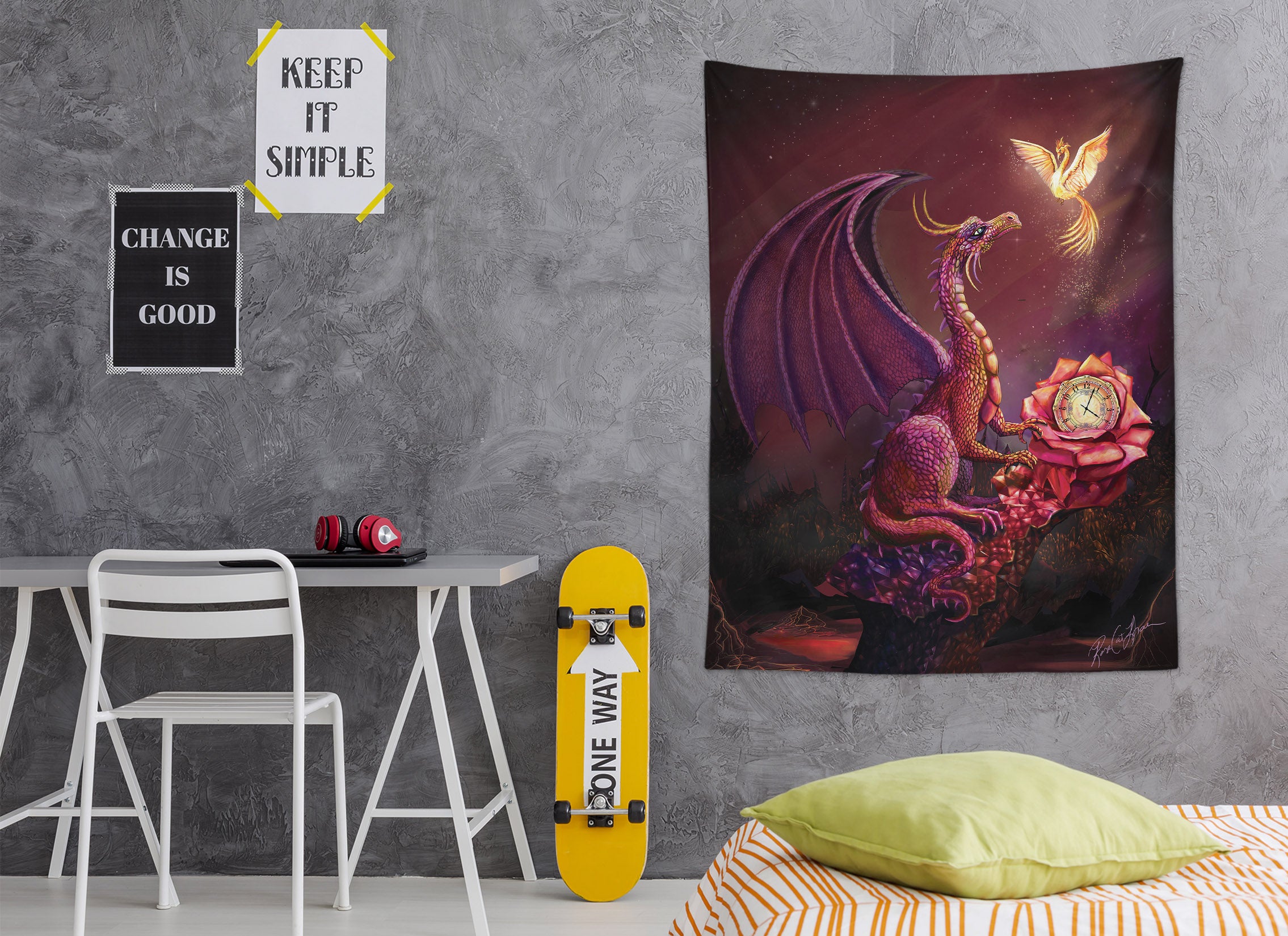 3D Dragon Phoenix 5219 Rose Catherine Khan Tapestry Hanging Cloth Hang