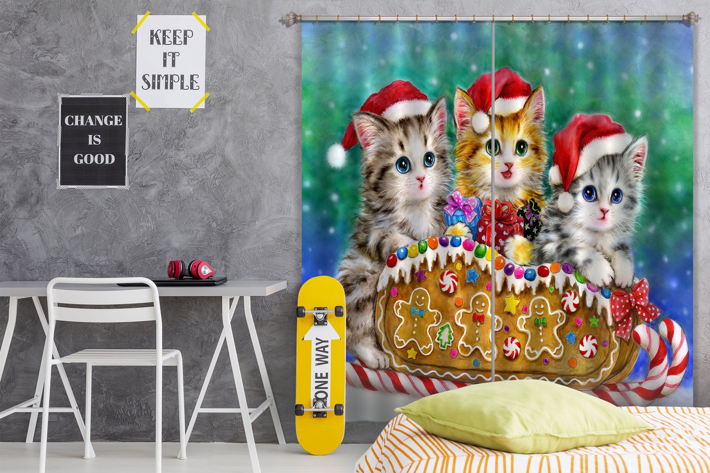 3D Christmas Hat Cat 9024 Kayomi Harai Curtain Curtains Drapes