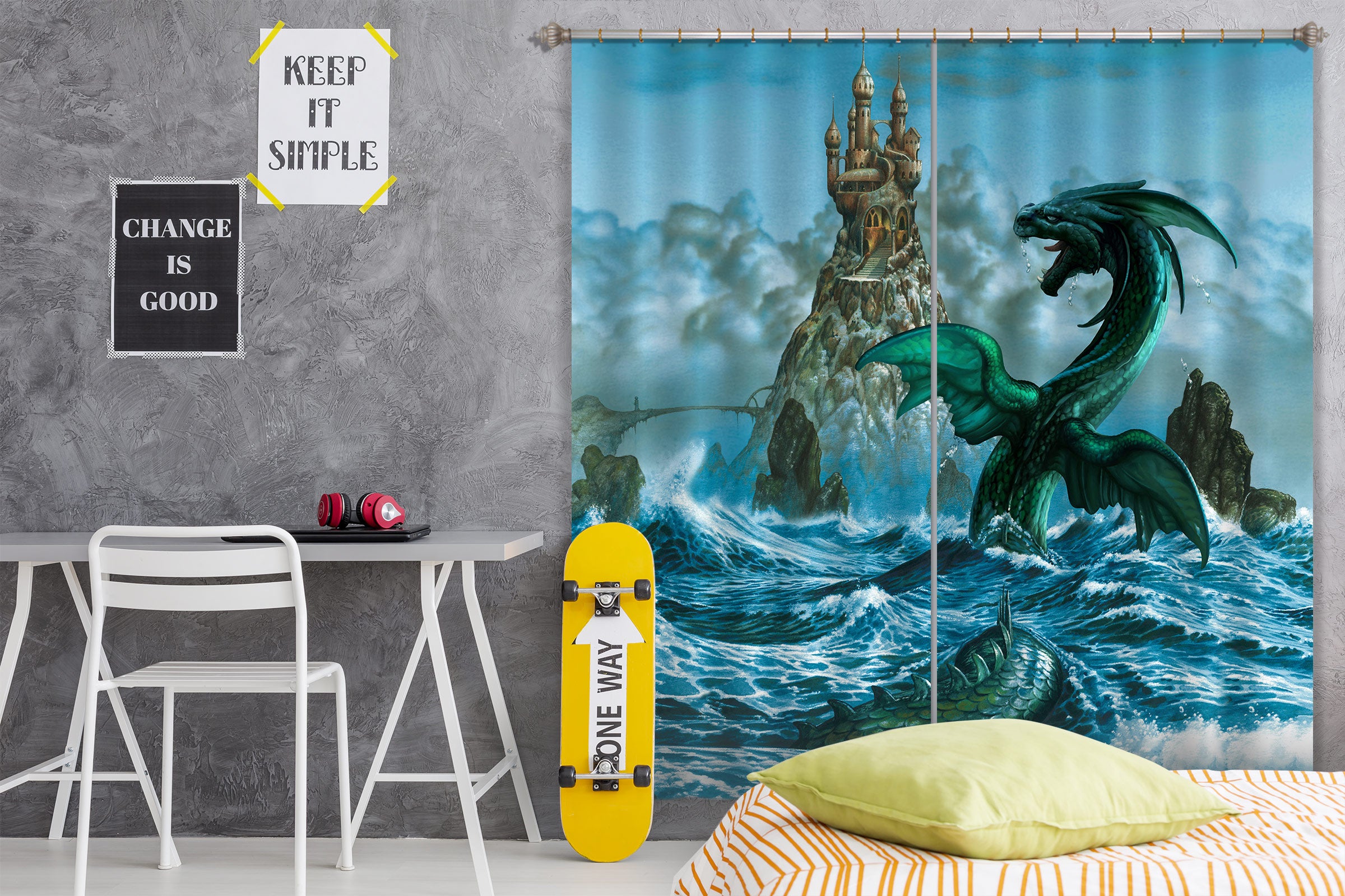 3D Wave Dragon Tower 7159 Ciruelo Curtain Curtains Drapes