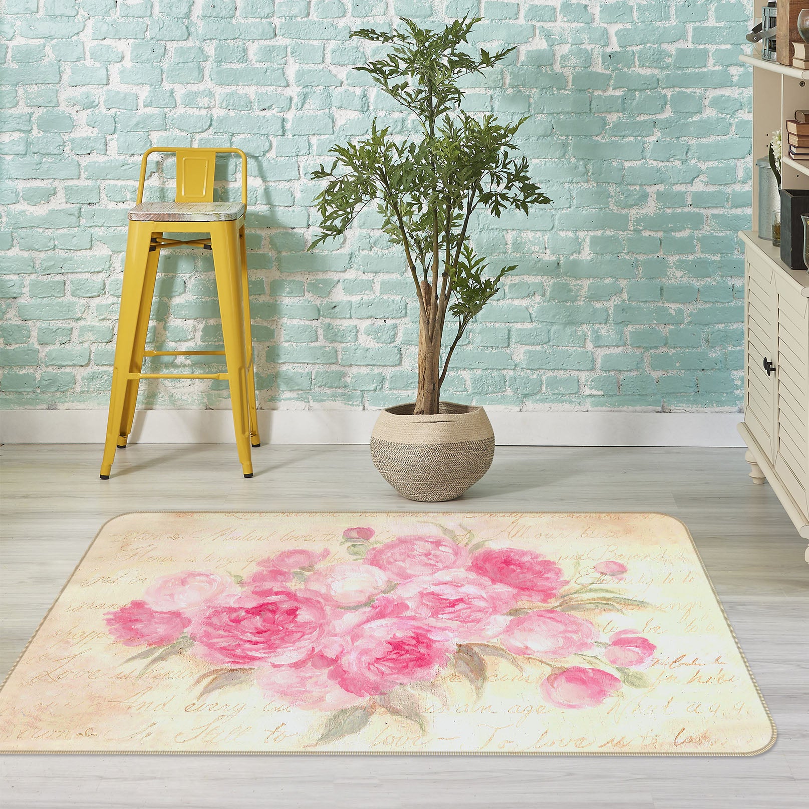 3D Pink Peony 1156 Debi Coules Rug Non Slip Rug Mat