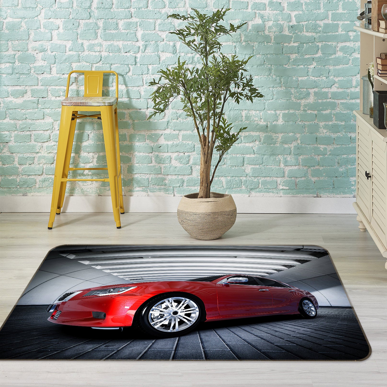 3D Red Car 67217 Vehicle Non Slip Rug Mat