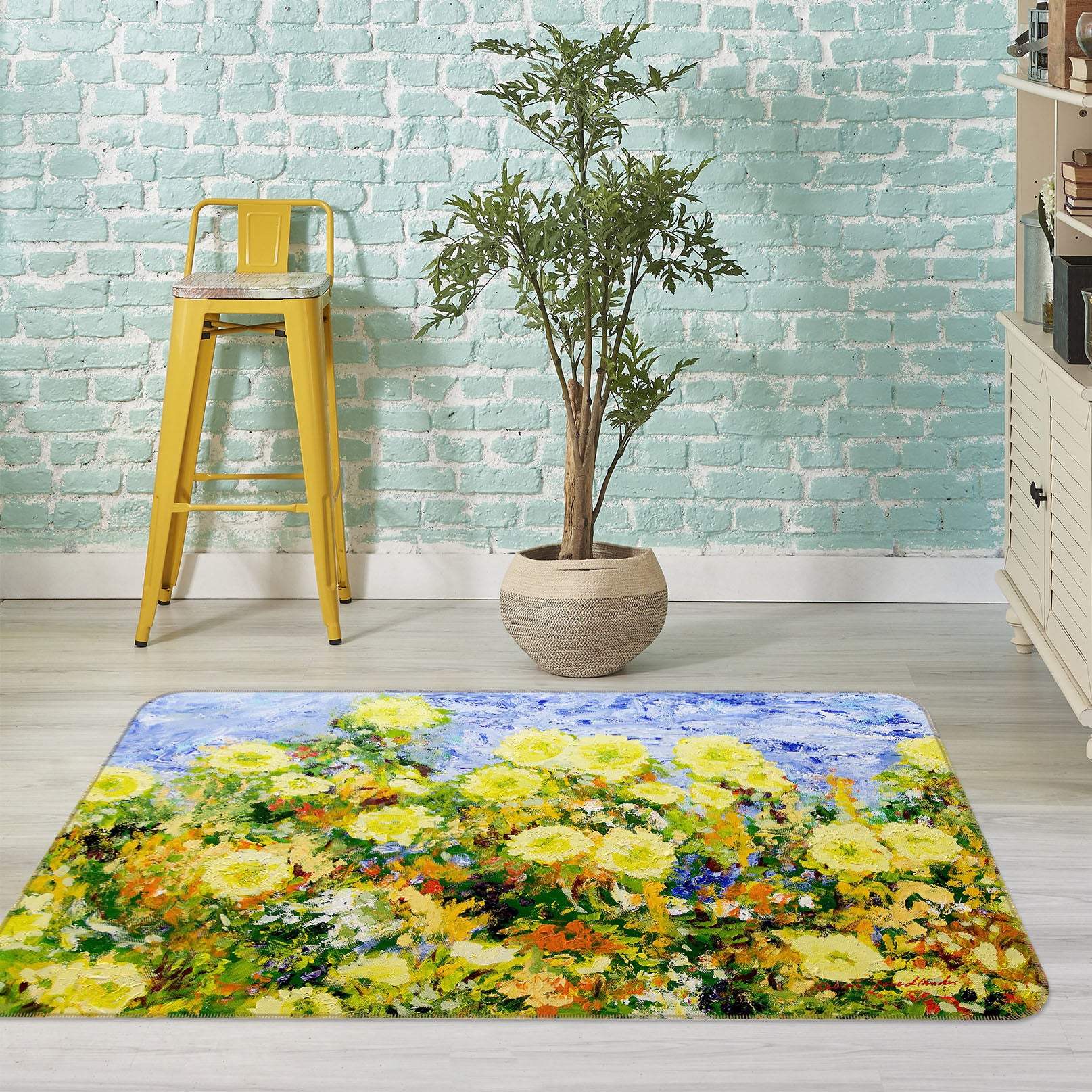 3D Color Chrysanthemum 1110 Allan P. Friedlander Rug Non Slip Rug Mat