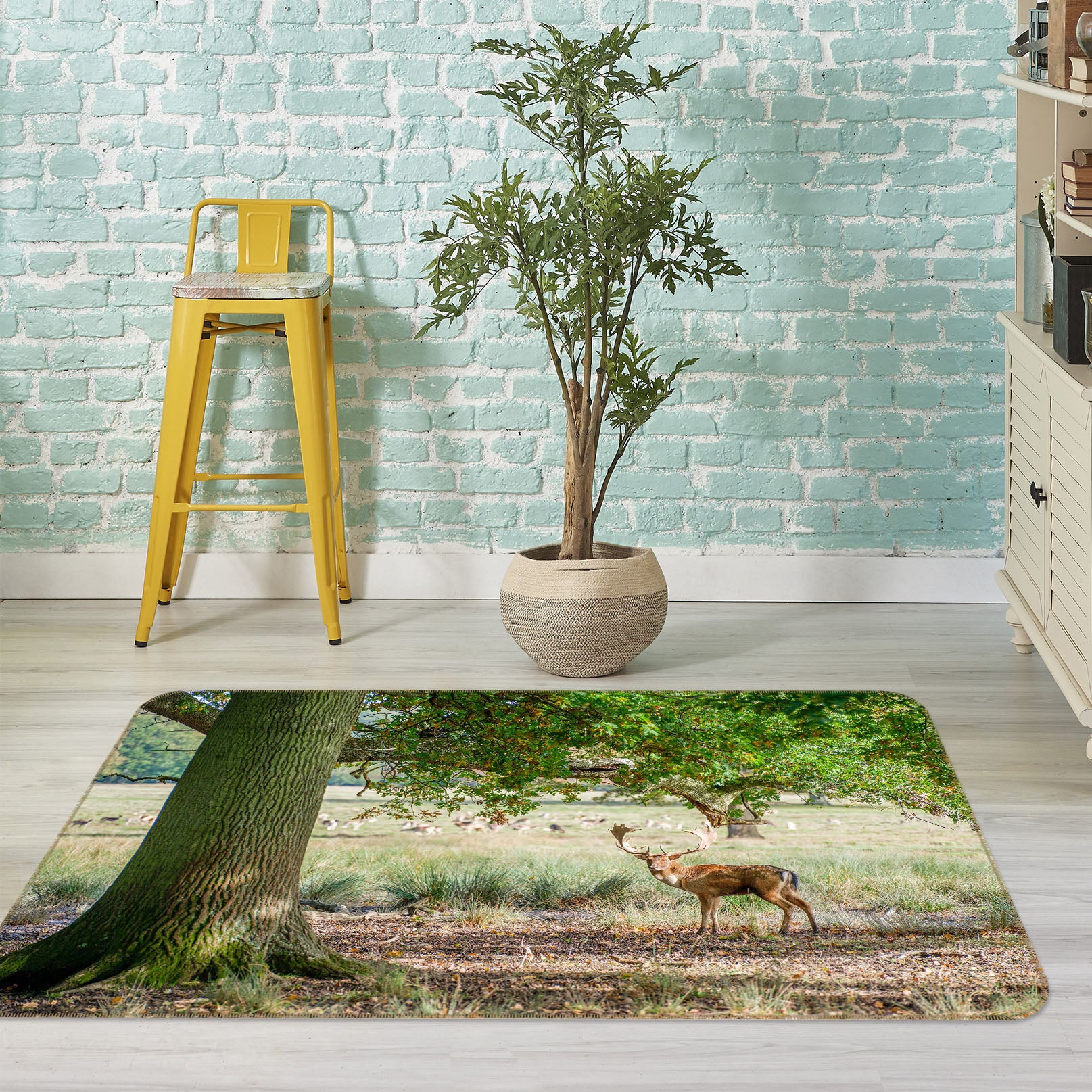 3D Big Tree Fawn 152 Assaf Frank Rug Non Slip Rug Mat