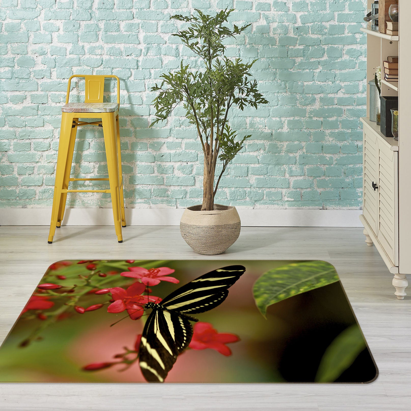 3D Zebra Longwing Butterfly 84086 Kathy Barefield Rug Non Slip Rug Mat