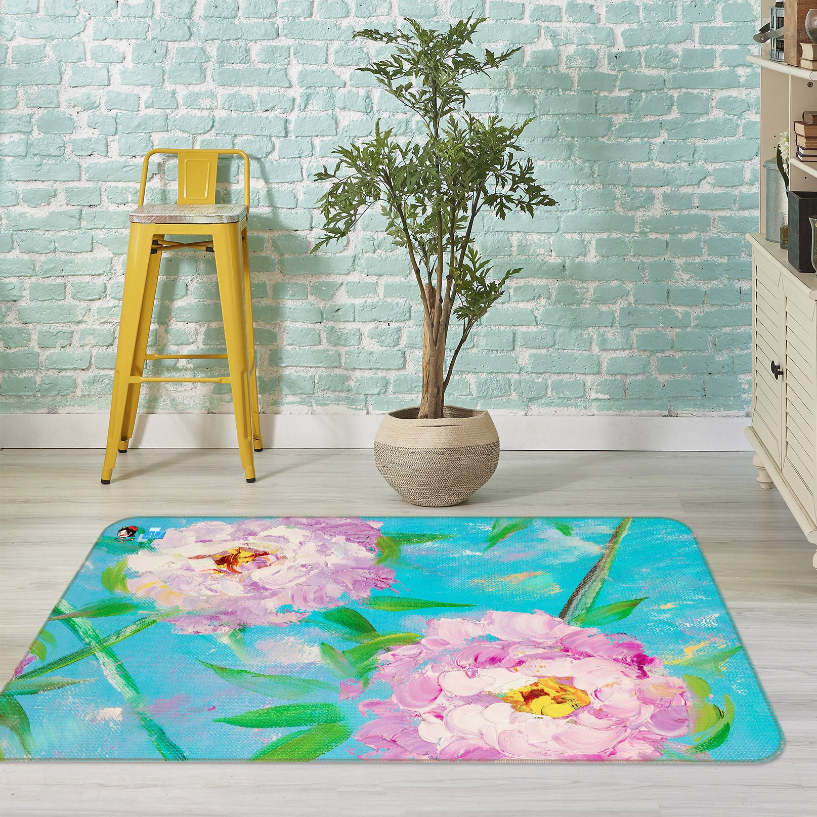 3D Pink Flower Leaves 1214 Skromova Marina Rug Non Slip Rug Mat