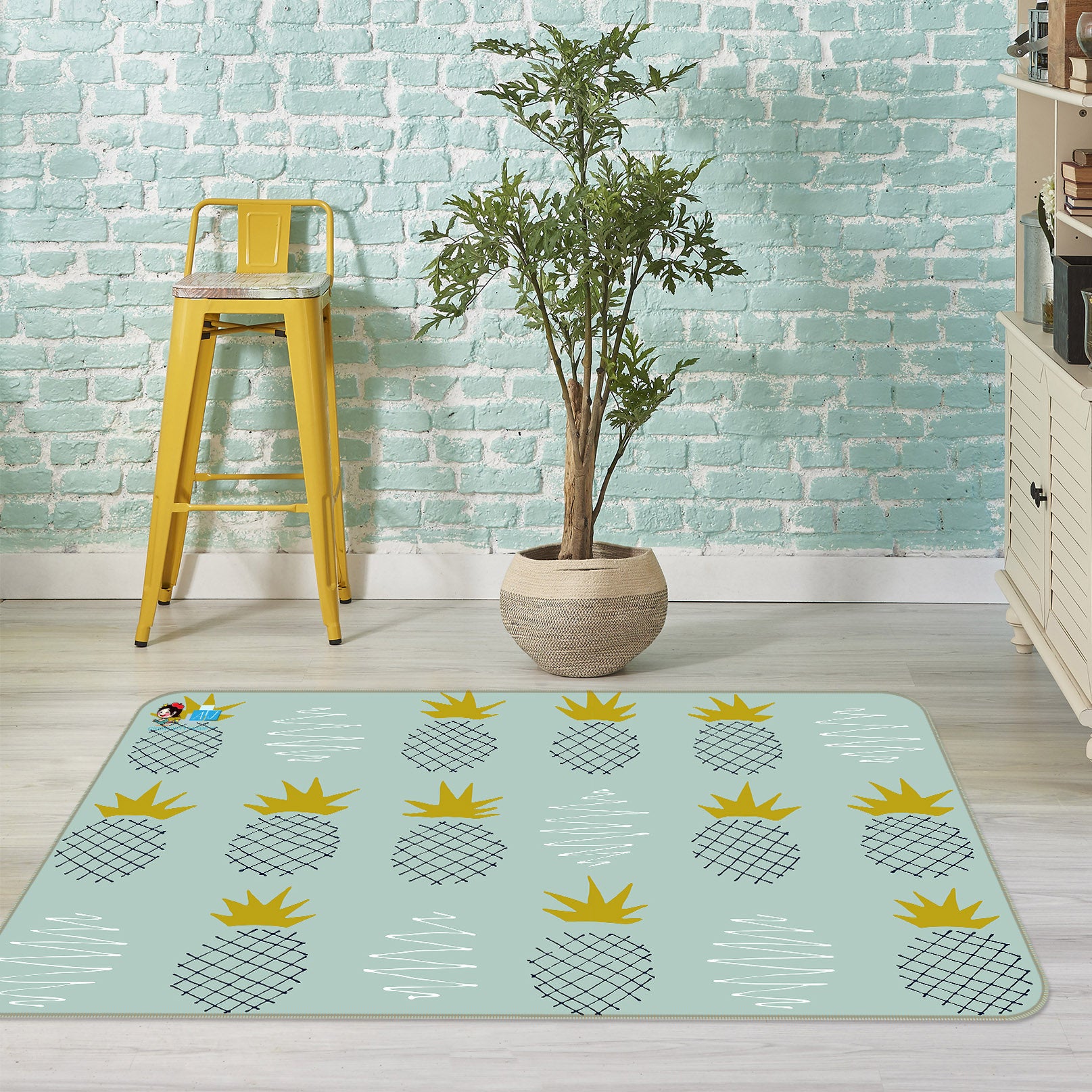 3D Pineapple Pattern 107127 Kashmira Jayaprakash Rug Non Slip Rug Mat