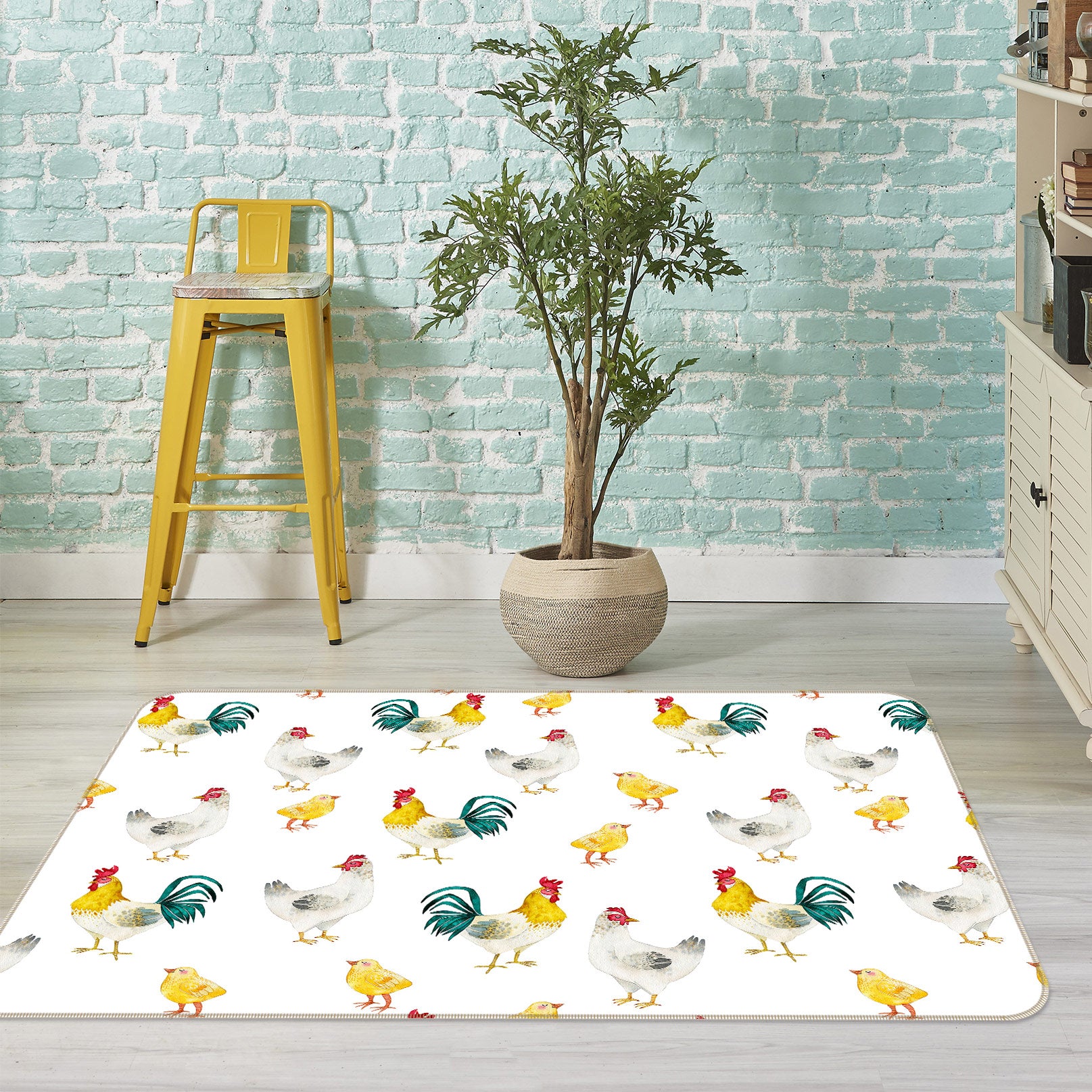 3D White Rooster 015 Uta Naumann Rug Non Slip Rug Mat