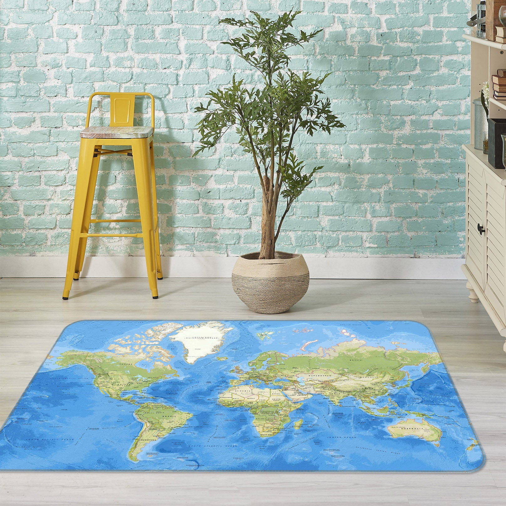 3D Blue Ocean 303 World Map Non Slip Rug Mat