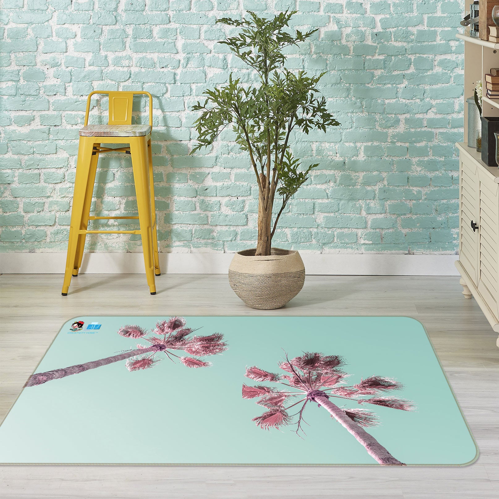 3D Pink Coconut Tree 6851 Assaf Frank Rug Non Slip Rug Mat