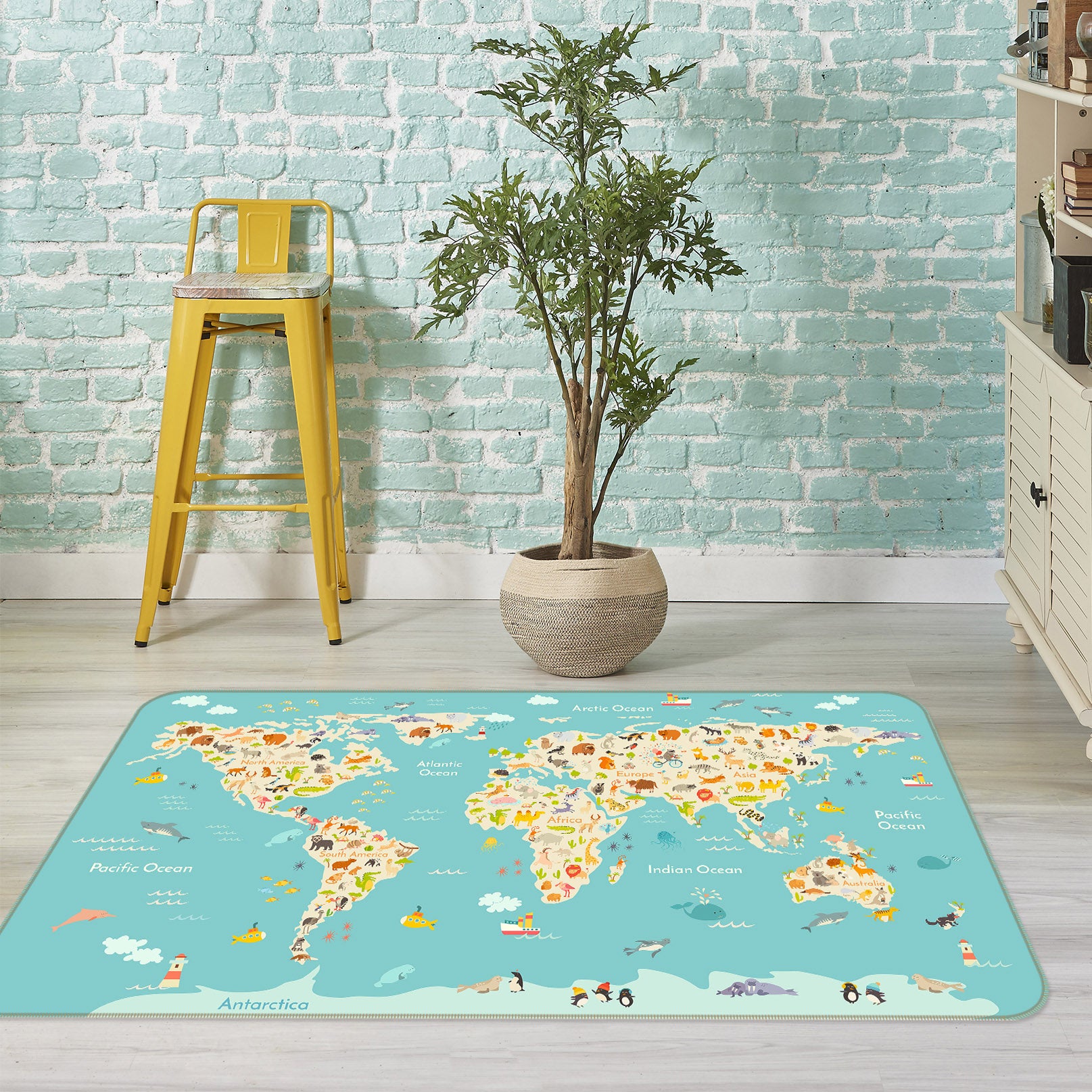 3D Yellow Territory 257 World Map Non Slip Rug Mat