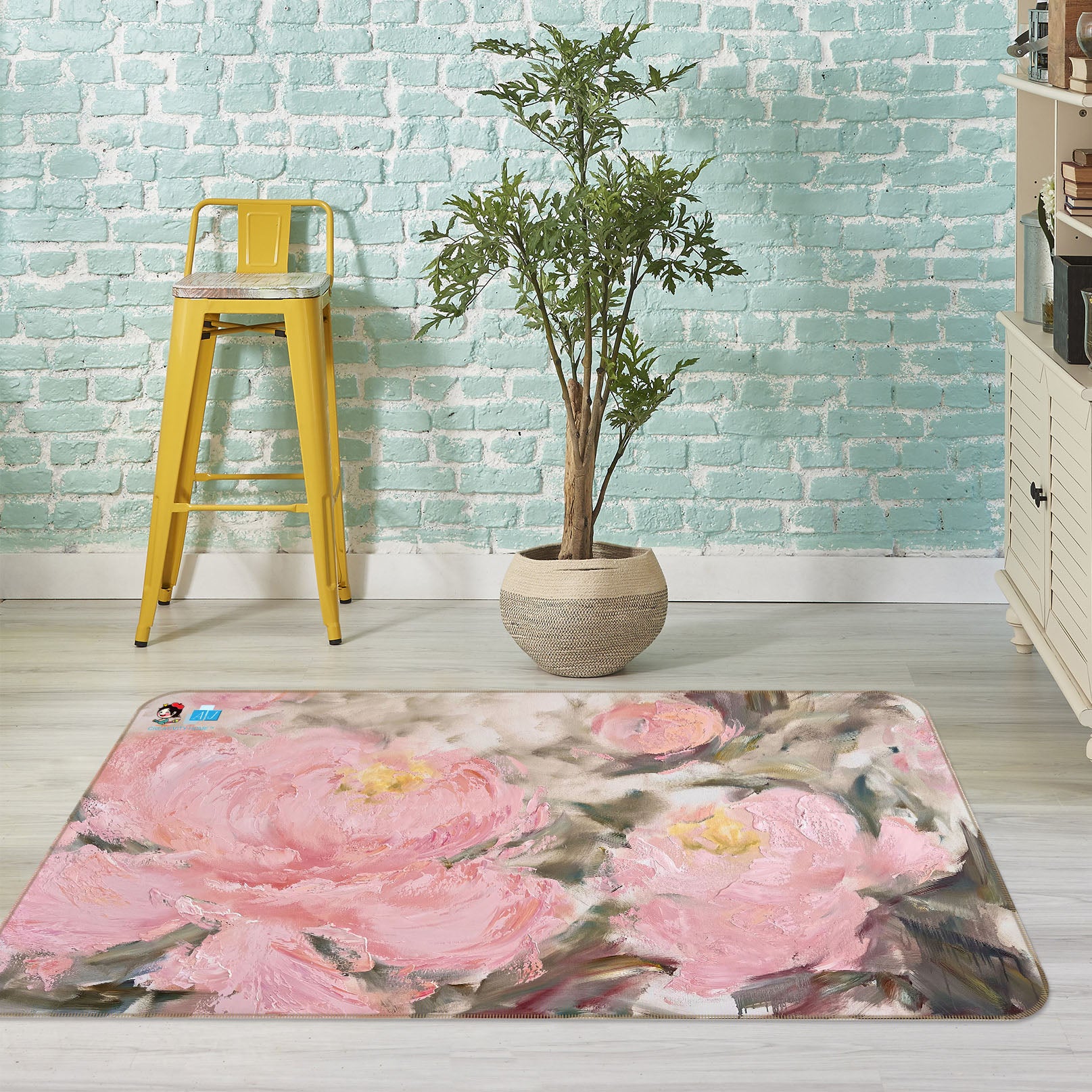 3D Pink Flowers 4101 Skromova Marina Rug Non Slip Rug Mat