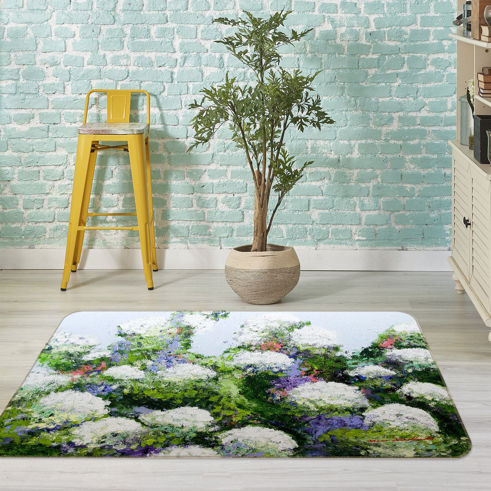 3D White Camellia 1113 Allan P. Friedlander Rug Non Slip Rug Mat