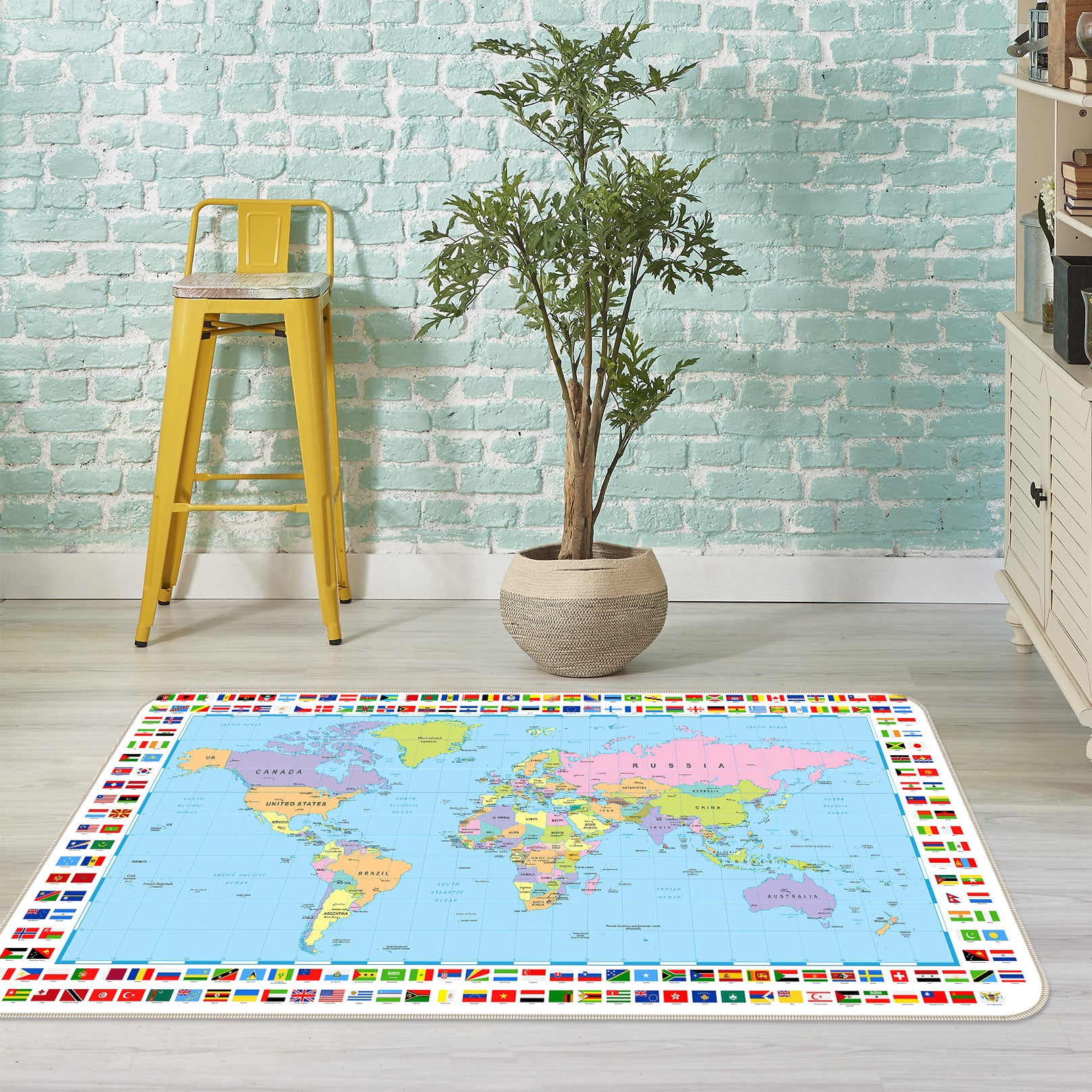 3D World Territory 256 World Map Non Slip Rug Mat