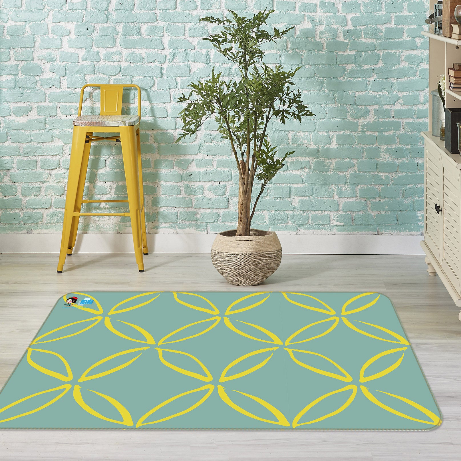 3D Yellow Line Pattern 10754 Kashmira Jayaprakash Rug Non Slip Rug Mat