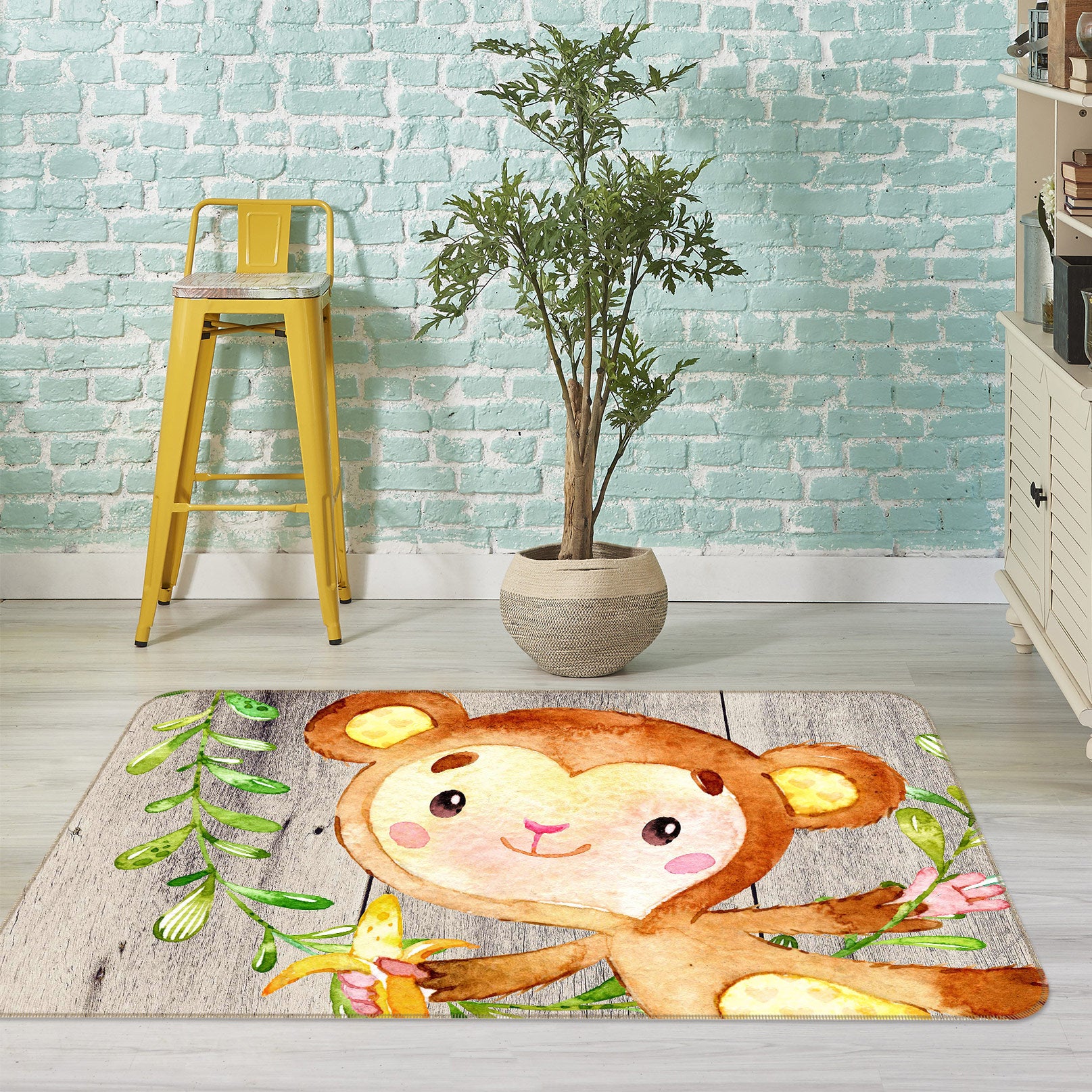 3D Monkey Banana 047 Uta Naumann Rug Non Slip Rug Mat