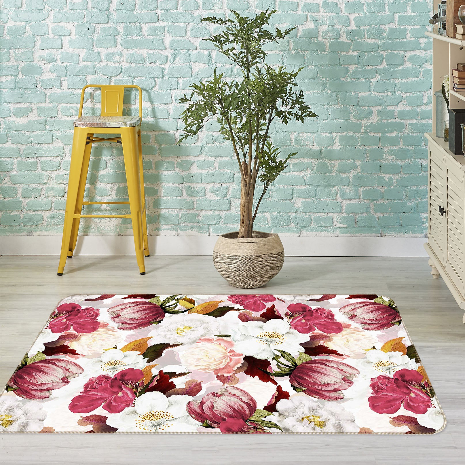 3D Flowers With Buds 161 Uta Naumann Rug Non Slip Rug Mat