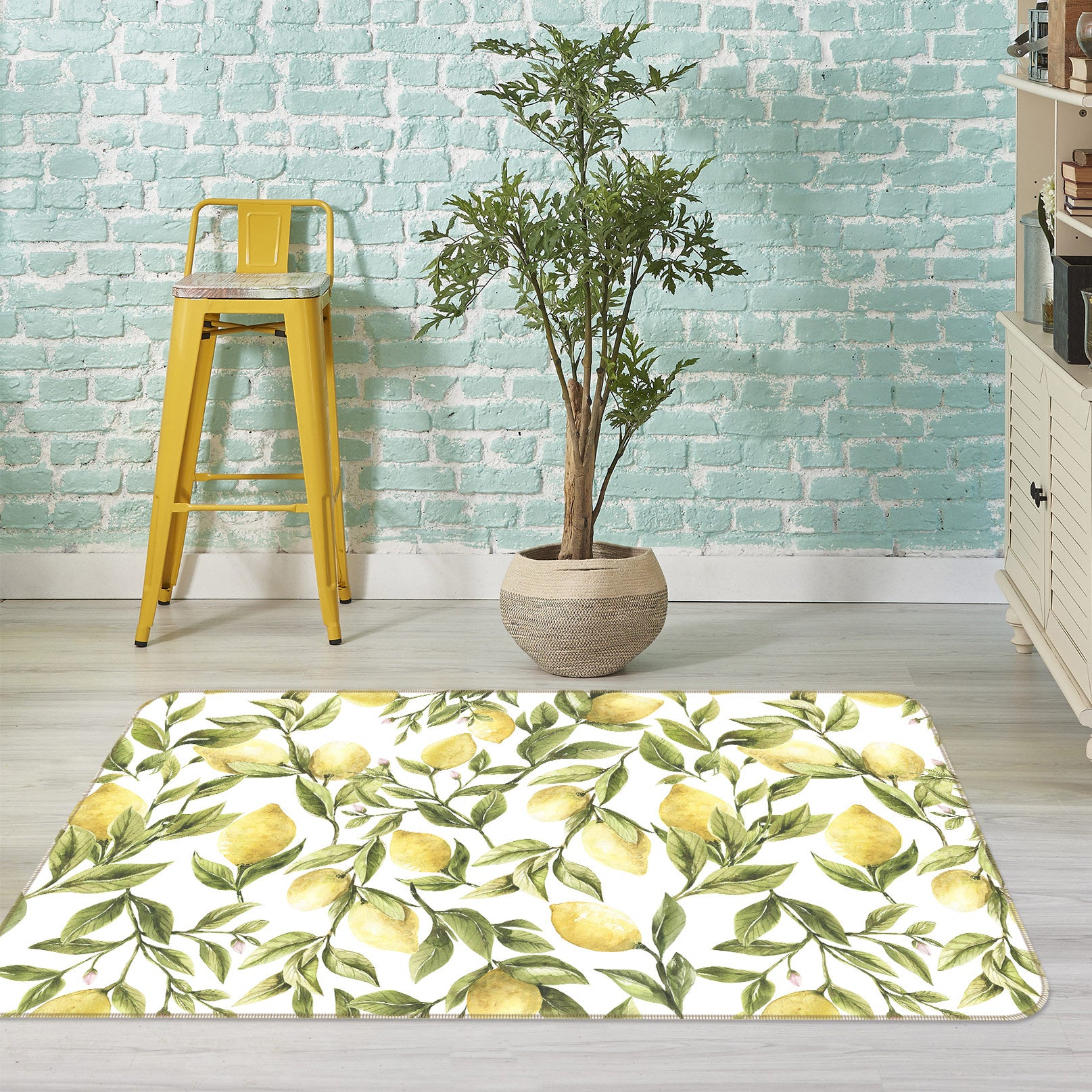 3D Lemon Leaves 089 Uta Naumann Rug Non Slip Rug Mat