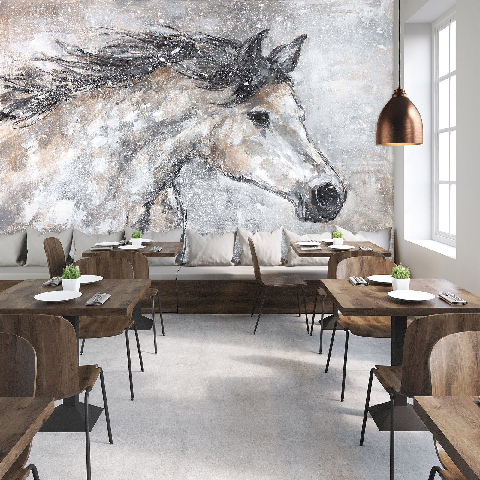 3D White Horse 1624 Debi Coules Wall Mural Wall Murals