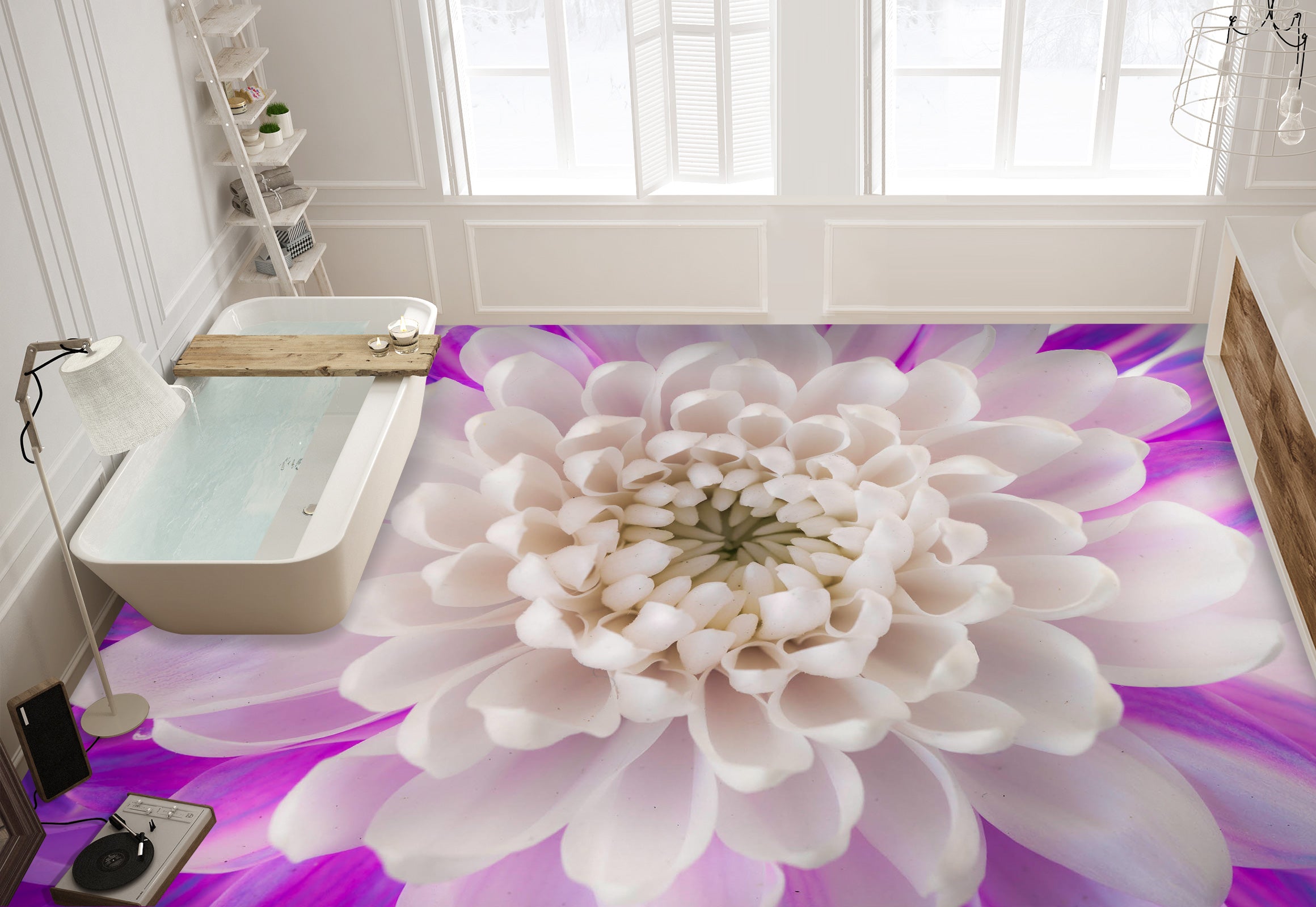 3D White Chrysanthemum 9865 Assaf Frank Floor Mural