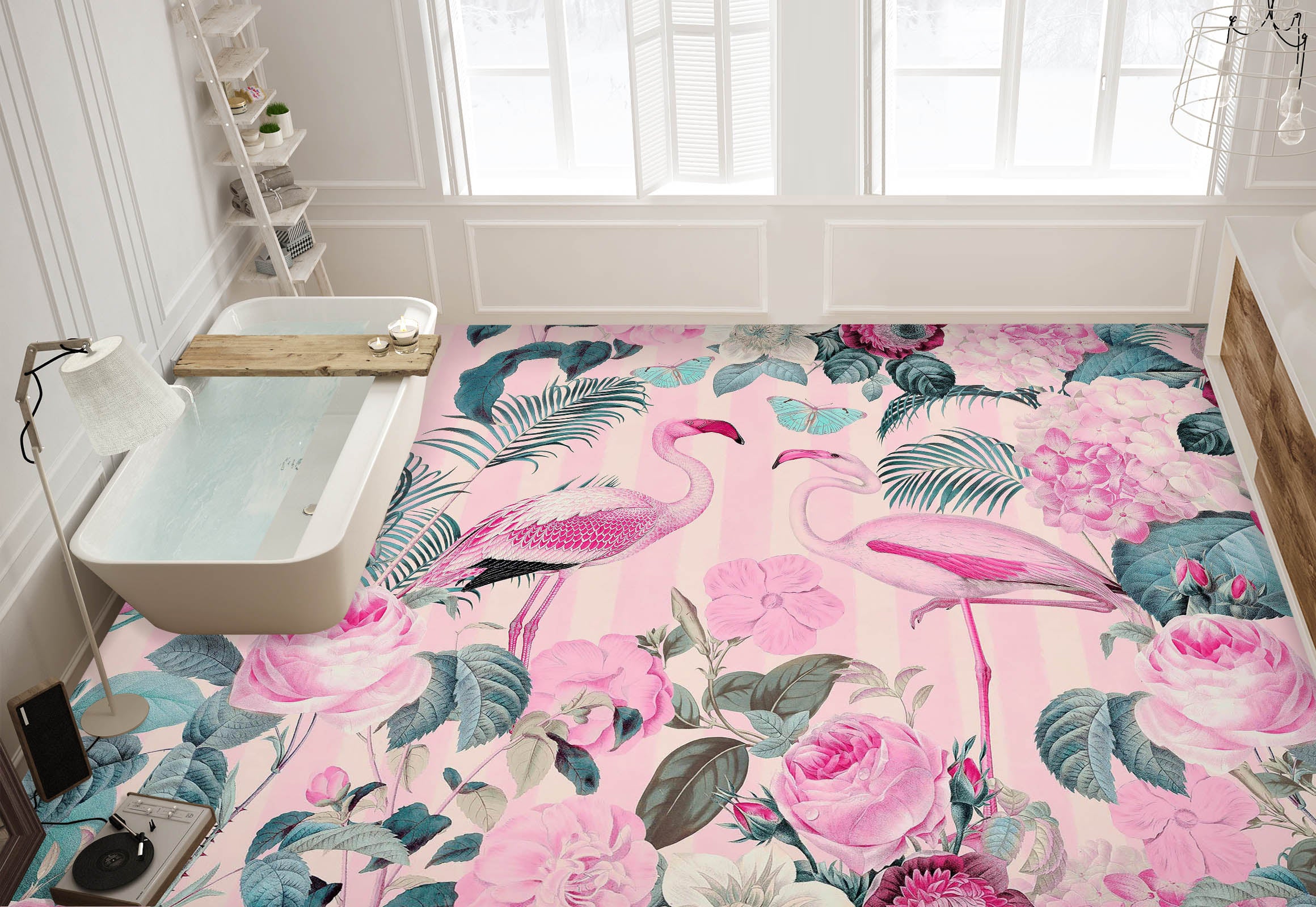 3D Pink Rose Flamingo 104146 Andrea Haase Floor Mural