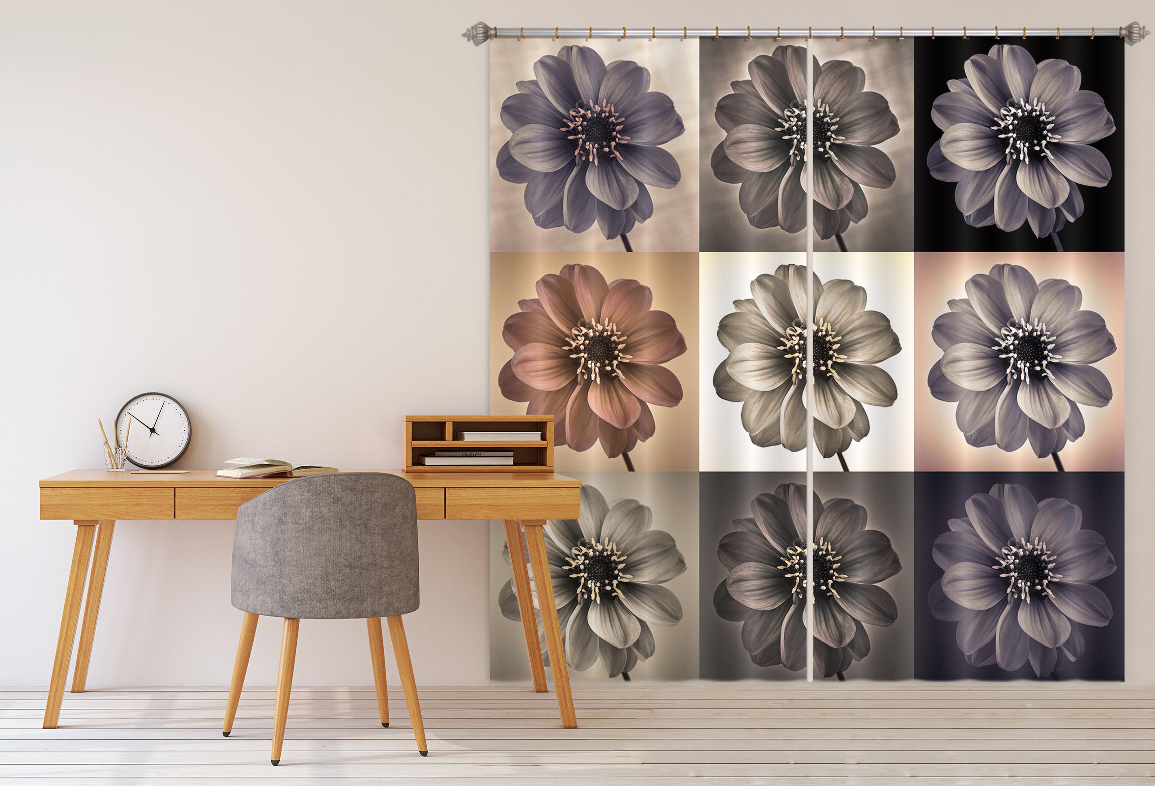 3D Grey Flowers 211 Assaf Frank Curtain Curtains Drapes