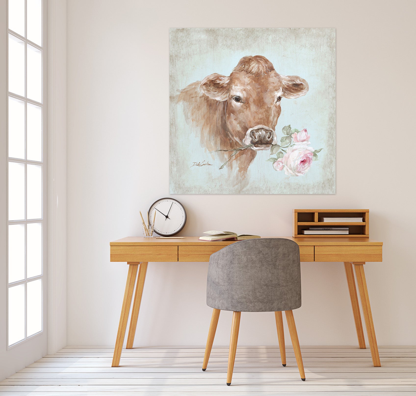 3D Cattle Pink Flower 052 Debi Coules Wall Sticker