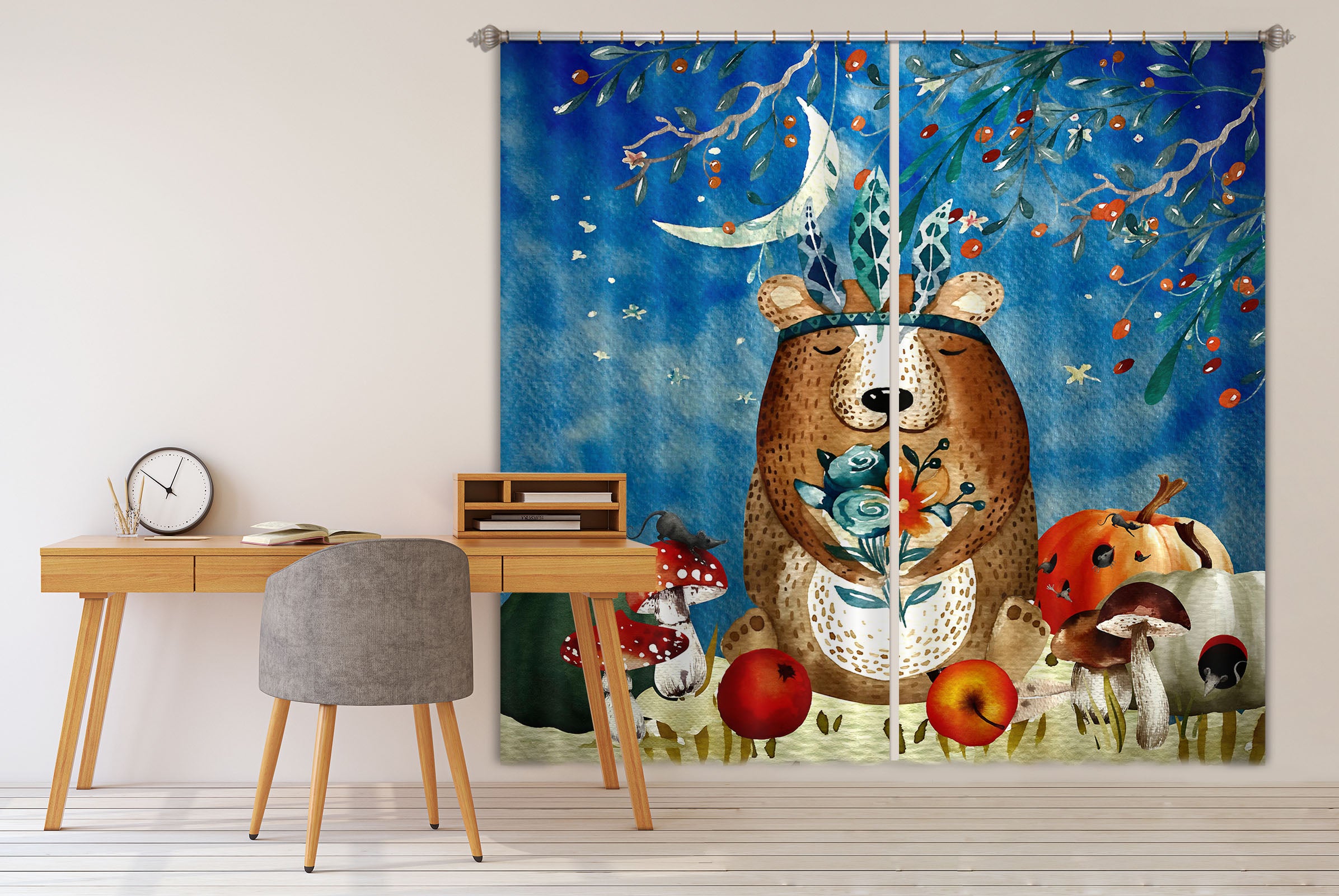 3D Bear Mushroom 171 Uta Naumann Curtain Curtains Drapes