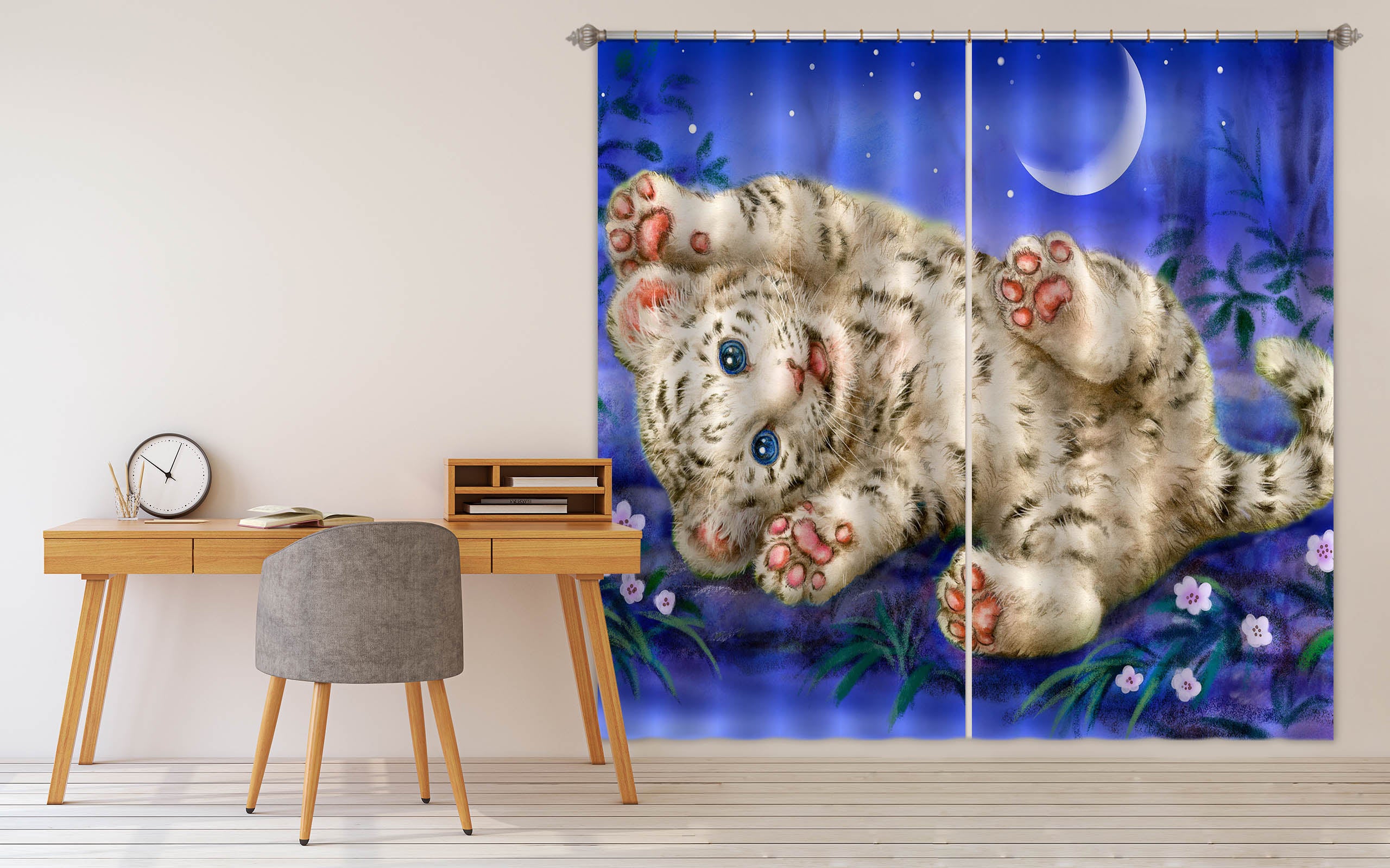 3D Cute Lion Moon 9008 Kayomi Harai Curtain Curtains Drapes