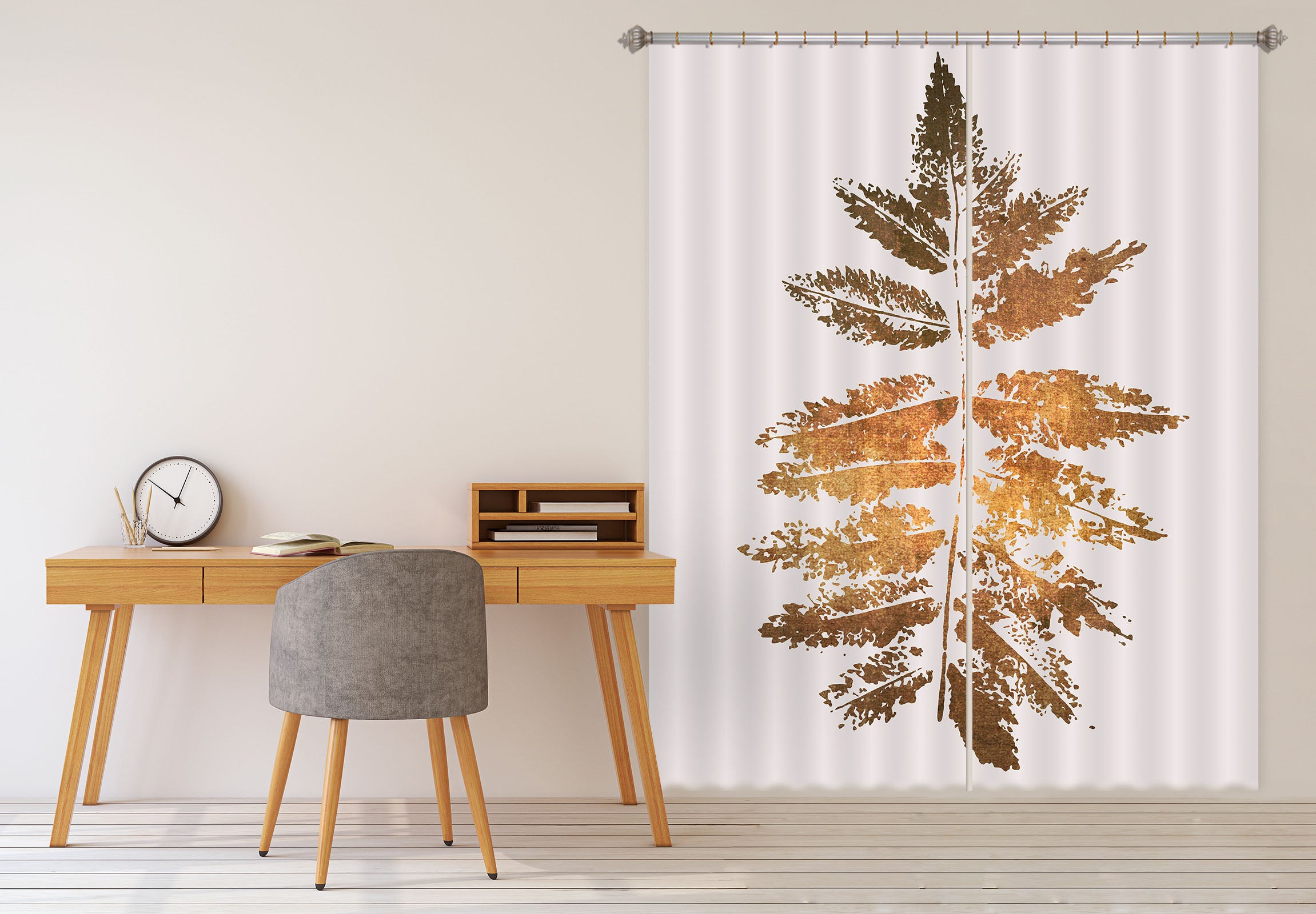 3D Golden Leaf Pattern 1093 Boris Draschoff Curtain Curtains Drapes