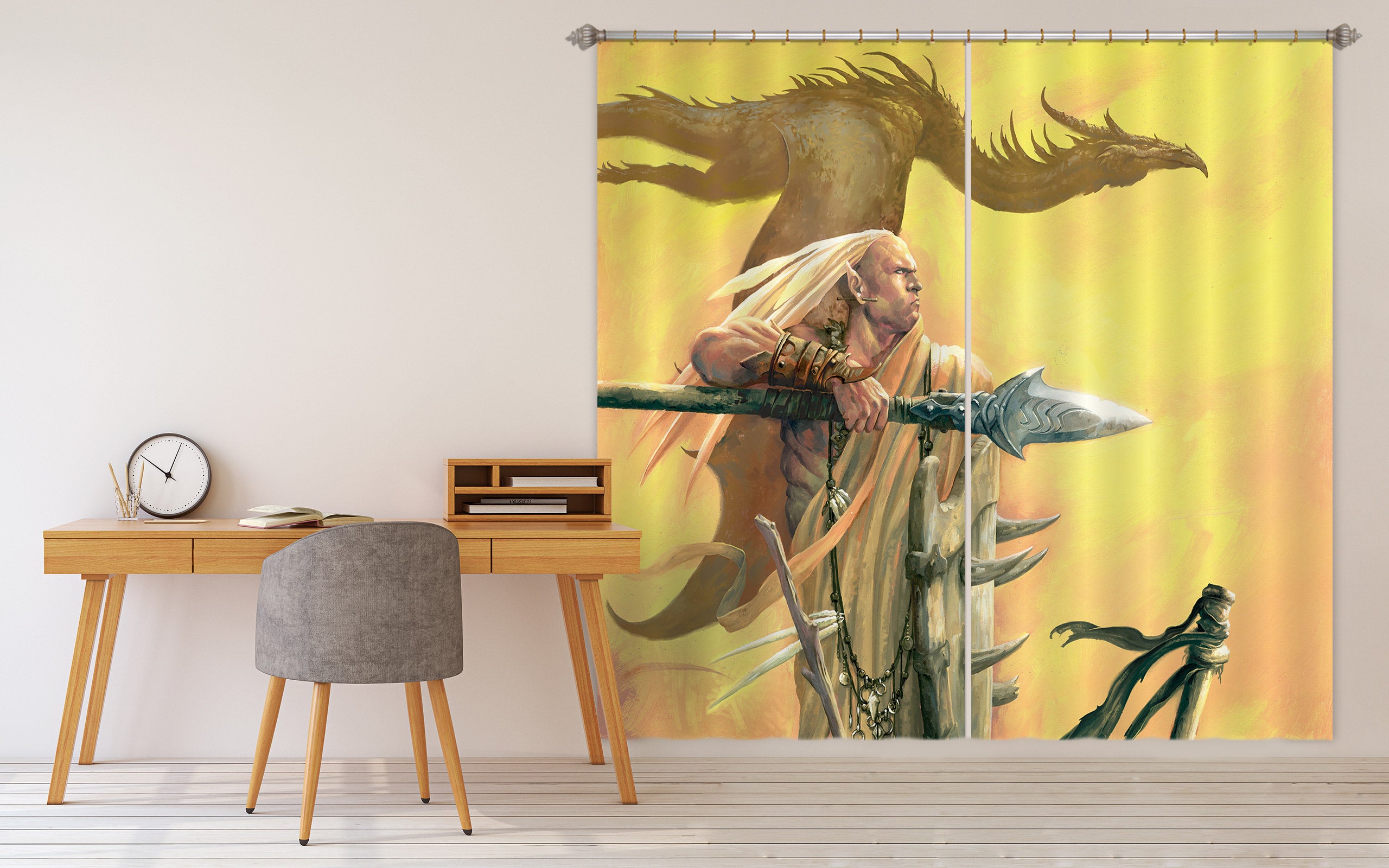 3D Long Hair Sword Man Dragon 7204 Ciruelo Curtain Curtains Drapes