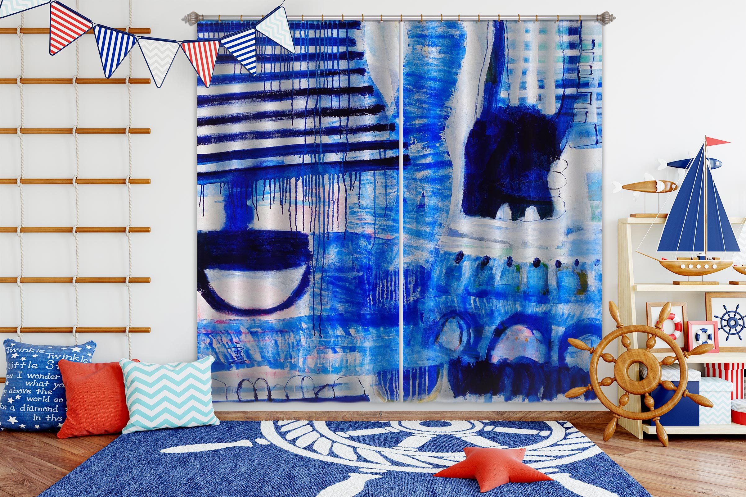 3D Blue Pigment 2379 Misako Chida Curtain Curtains Drapes