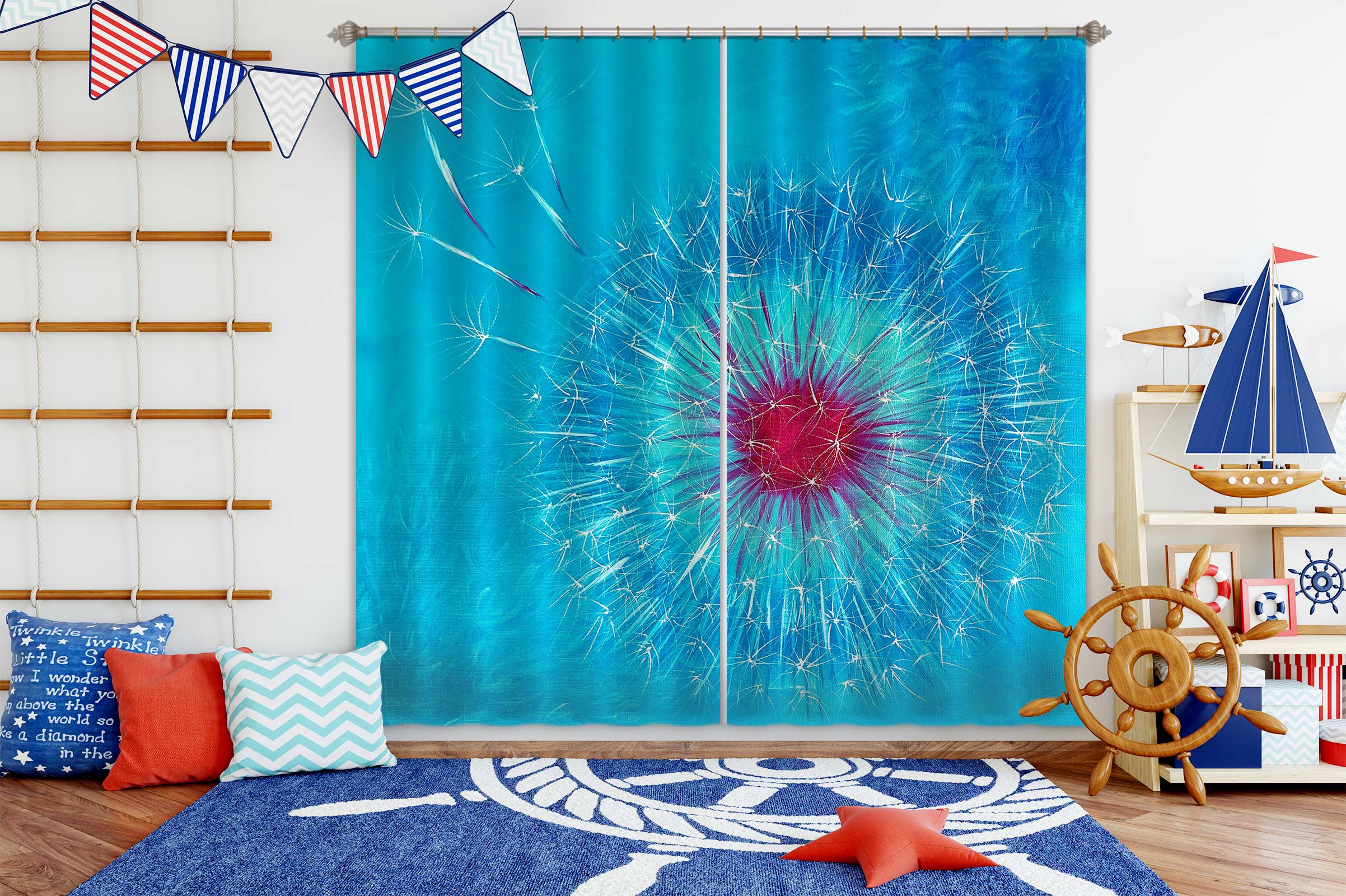 3D Blue Dandelion 389 Skromova Marina Curtain Curtains Drapes